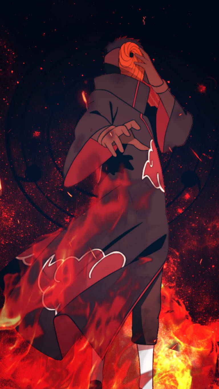Tobi Naruto, red and black cloak, fiery flames, HD Phone Wallpaper