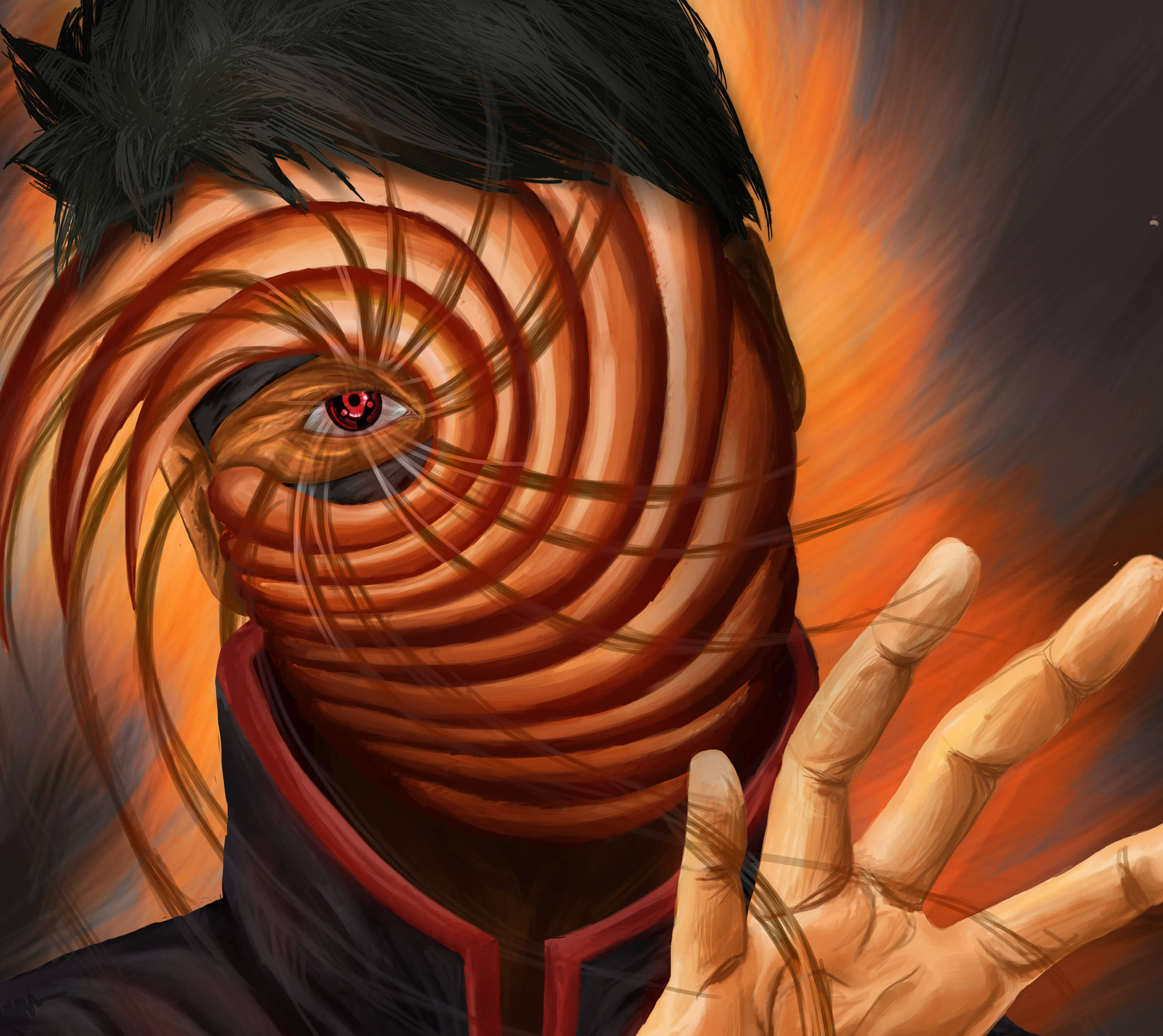 Tobi Naruto, spiraling orange eye, outstretched hand, 2K Desktop Wallpaper