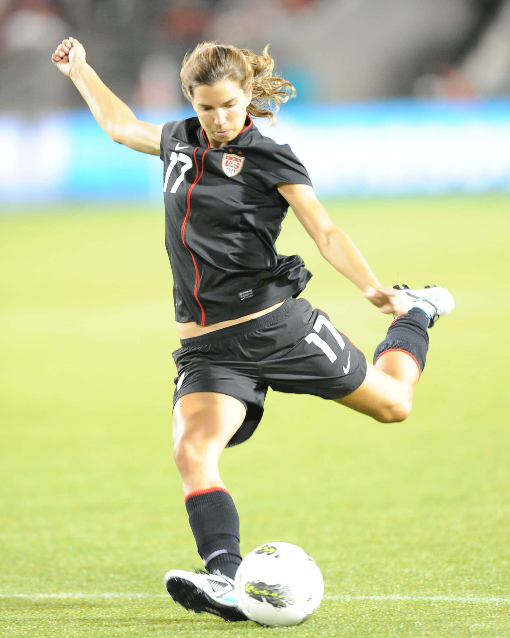 Tobin Heath, black uniform, white ball, Full HD Phone Wallpaper