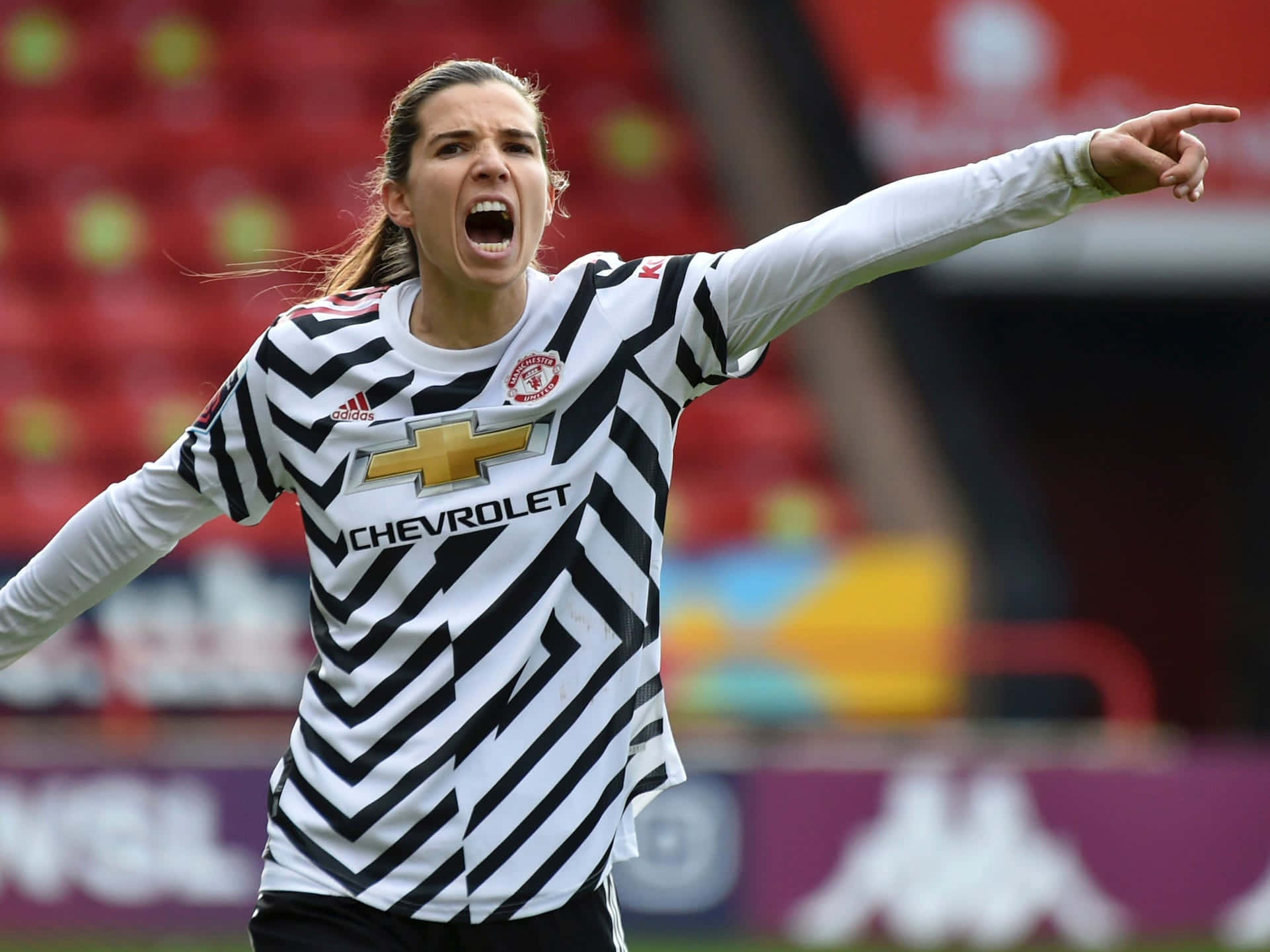 Tobin Heath, black and white striped jersey, stadium field, Full HD Desktop Wallpaper