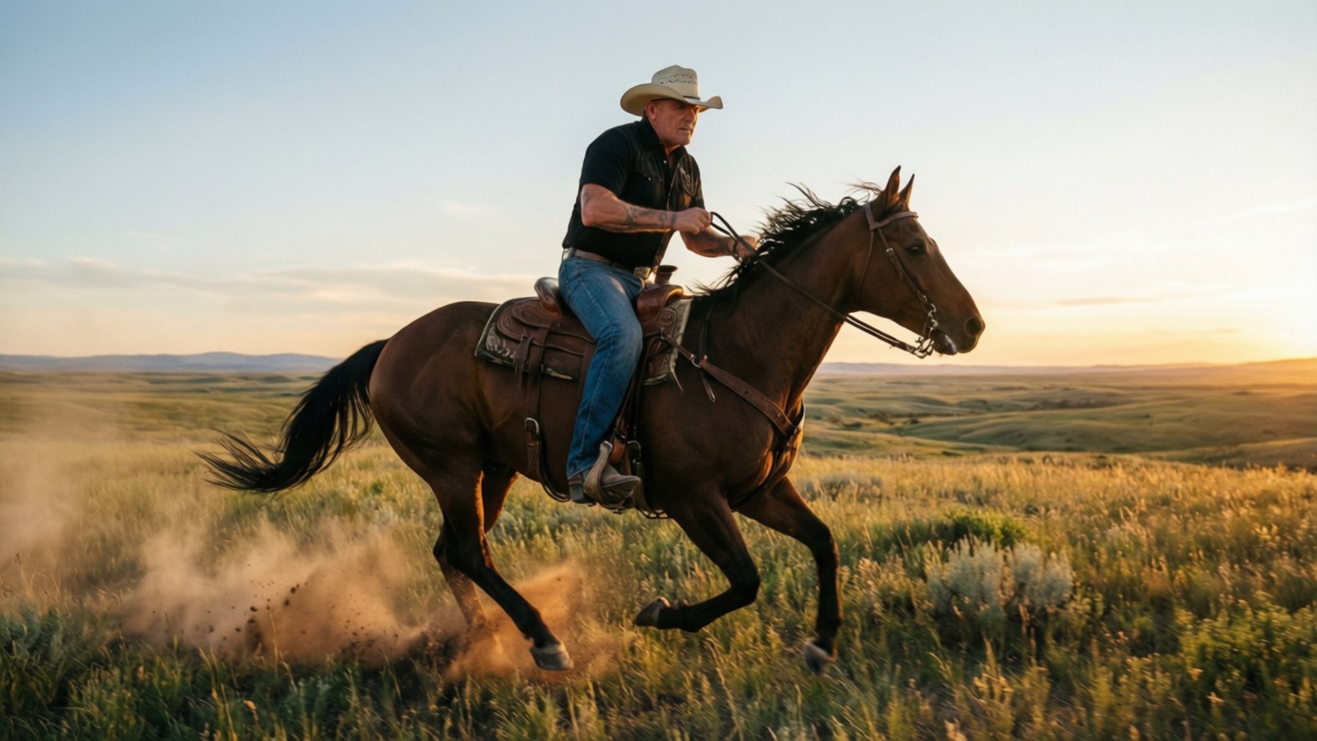 Toby Keith, horseback riding, prairie, Full HD Desktop Wallpaper