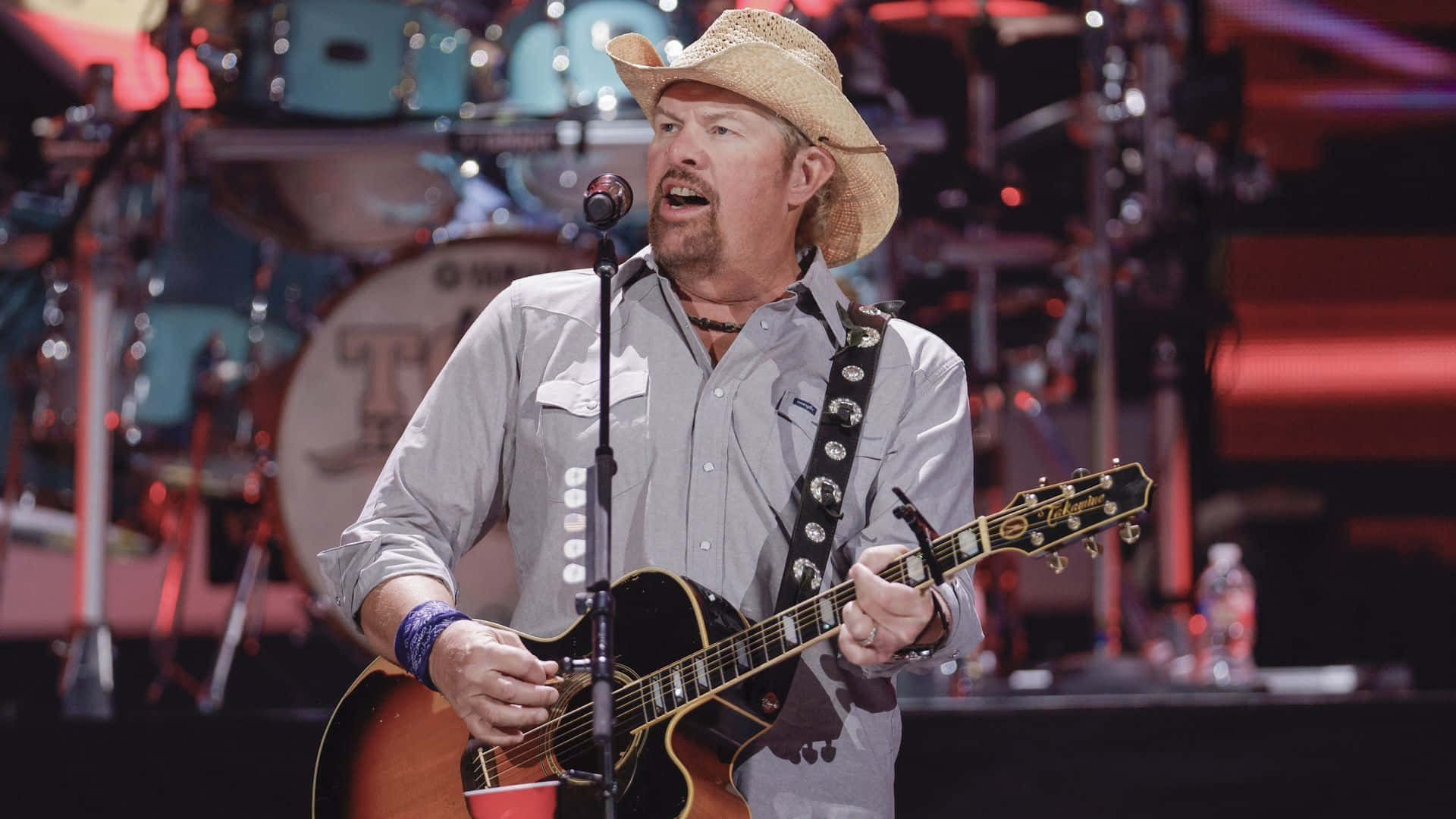 Toby Keith, straw hat, black electric guitar, Full HD Desktop Wallpaper