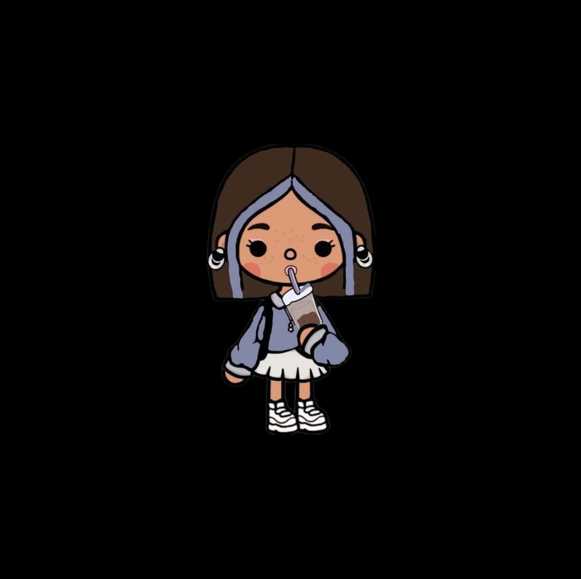 Toca Boca Character, chibi girl, brown hair, Full HD Desktop Wallpaper