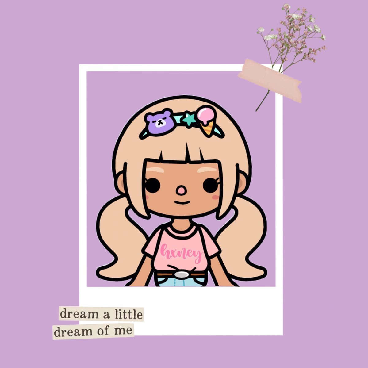 Toca Boca Character Aesthetic, purple bear hair clip, lavender background, SD Desktop Wallpaper