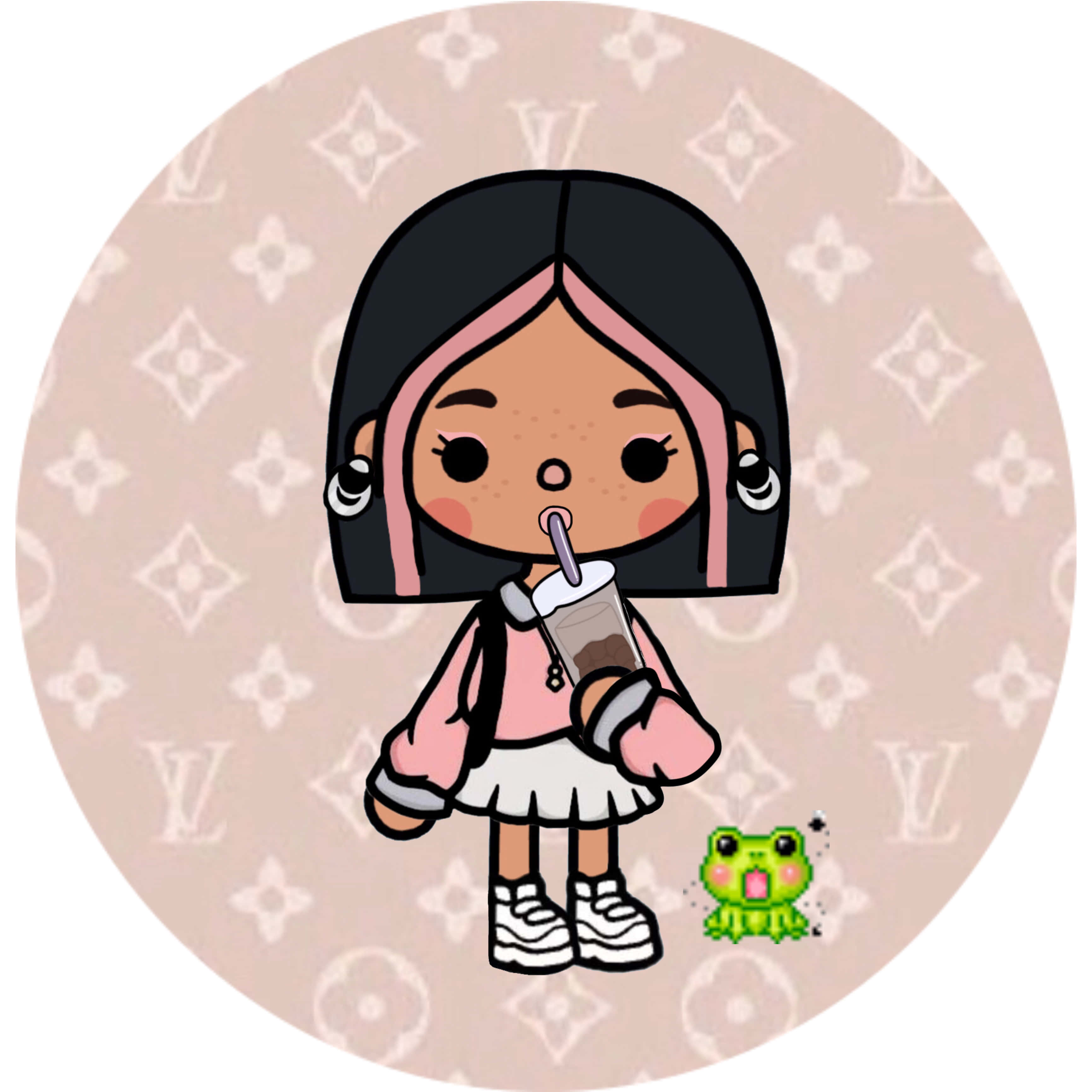 Toca Boca Character, black hair, pink highlights, 2K Desktop Wallpaper