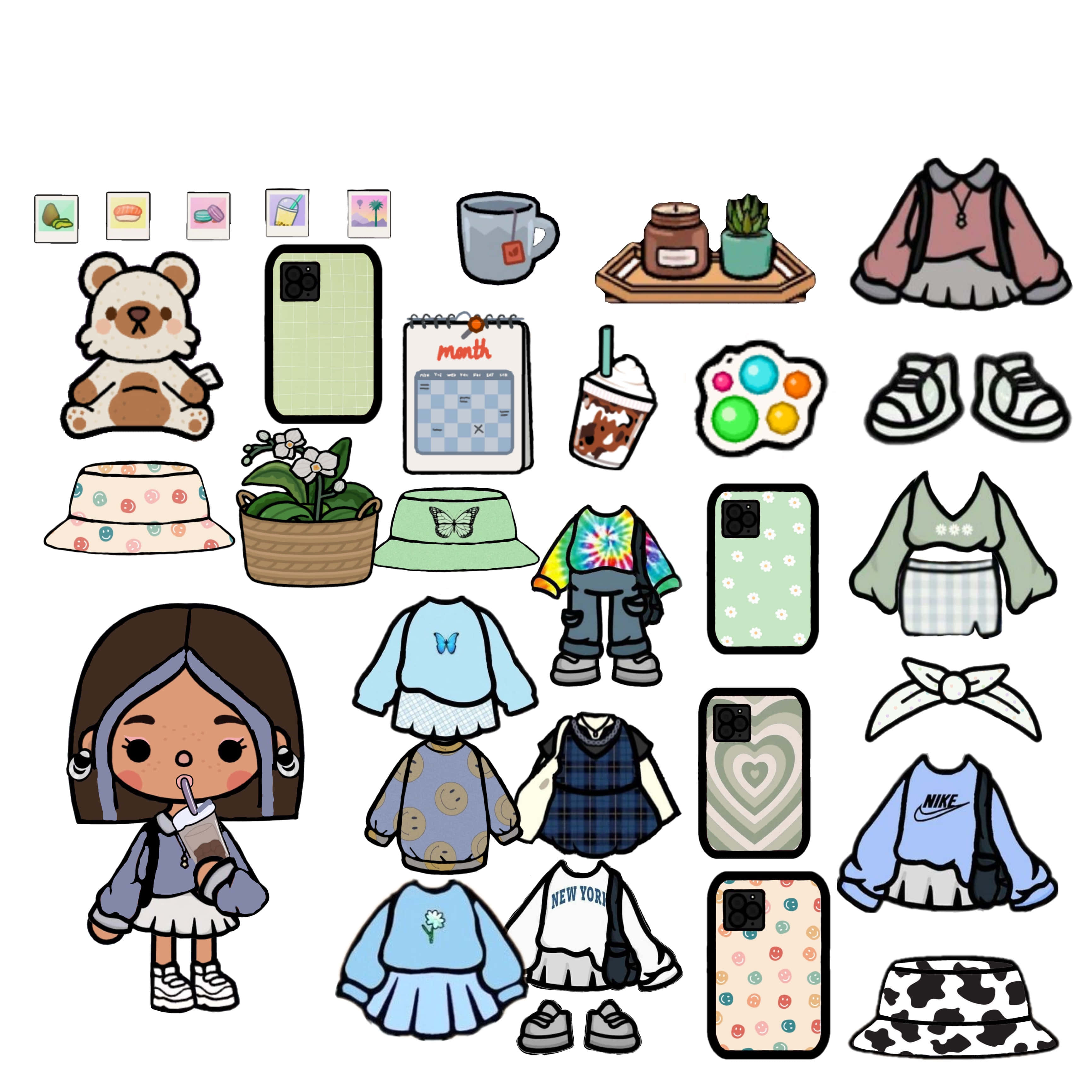 Toca Boca Character, kawaii-style, girl holding a drink, 2K Desktop Wallpaper