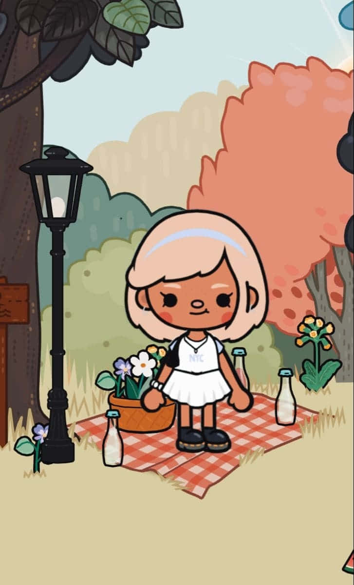 Toca Boca Character, picnic aesthetic, red checkered blanket, SD Phone Wallpaper
