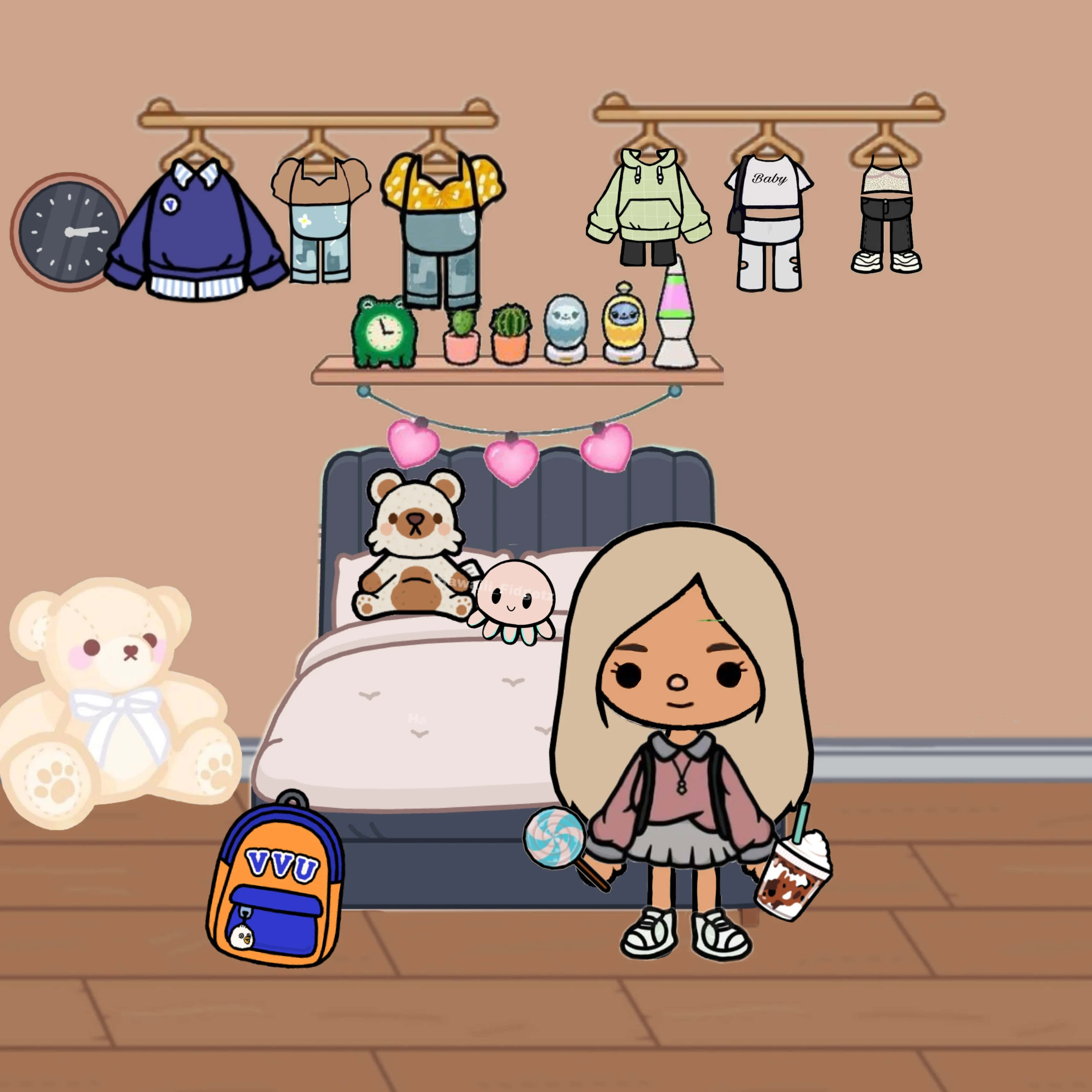 Toca Boca Character, cozy bedroom, blonde hair, 2K Desktop Wallpaper