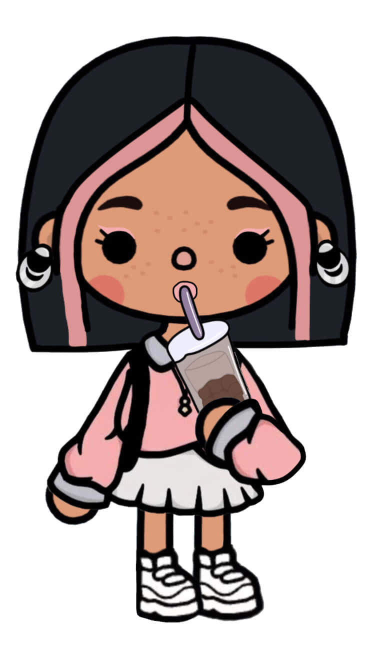 Toca Boca Character, black hair, pink highlights, HD Phone Wallpaper