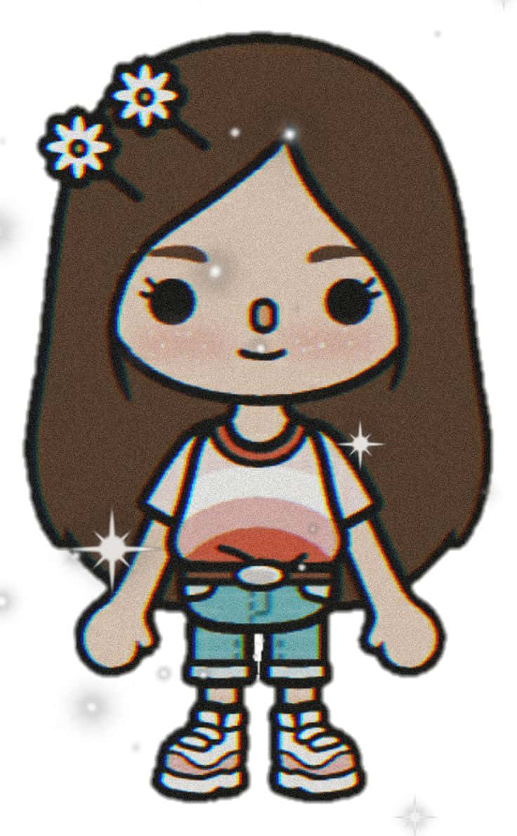 Toca Boca Character Aesthetic, brown hair, white daisies, SD Phone Wallpaper