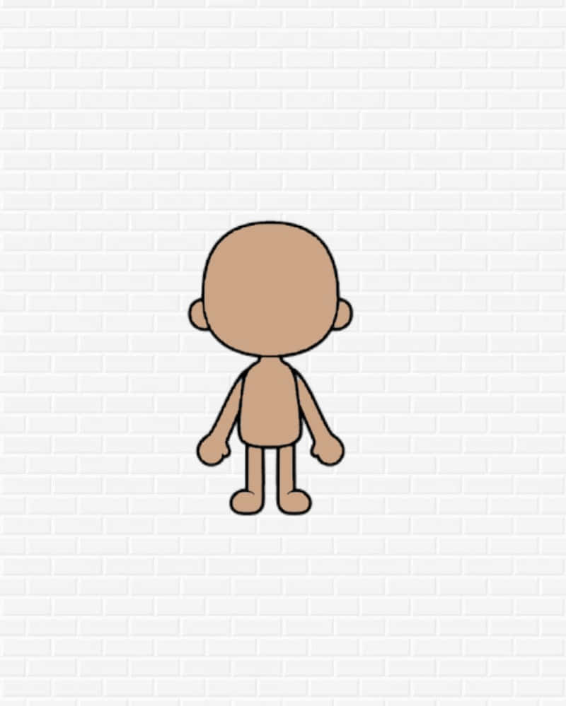 Toca Boca Character Template, brown cartoon figure, white brick wall, SD Phone Wallpaper