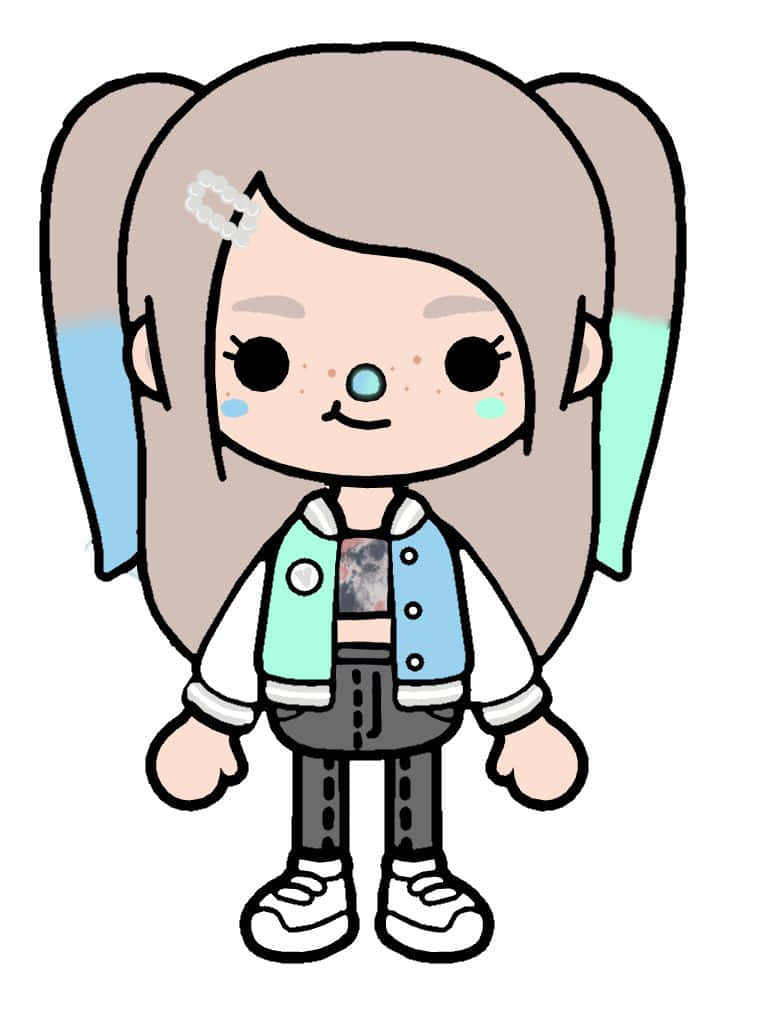 Toca Boca Character Aesthetic, gray pigtails, blue highlights, SD Phone Wallpaper