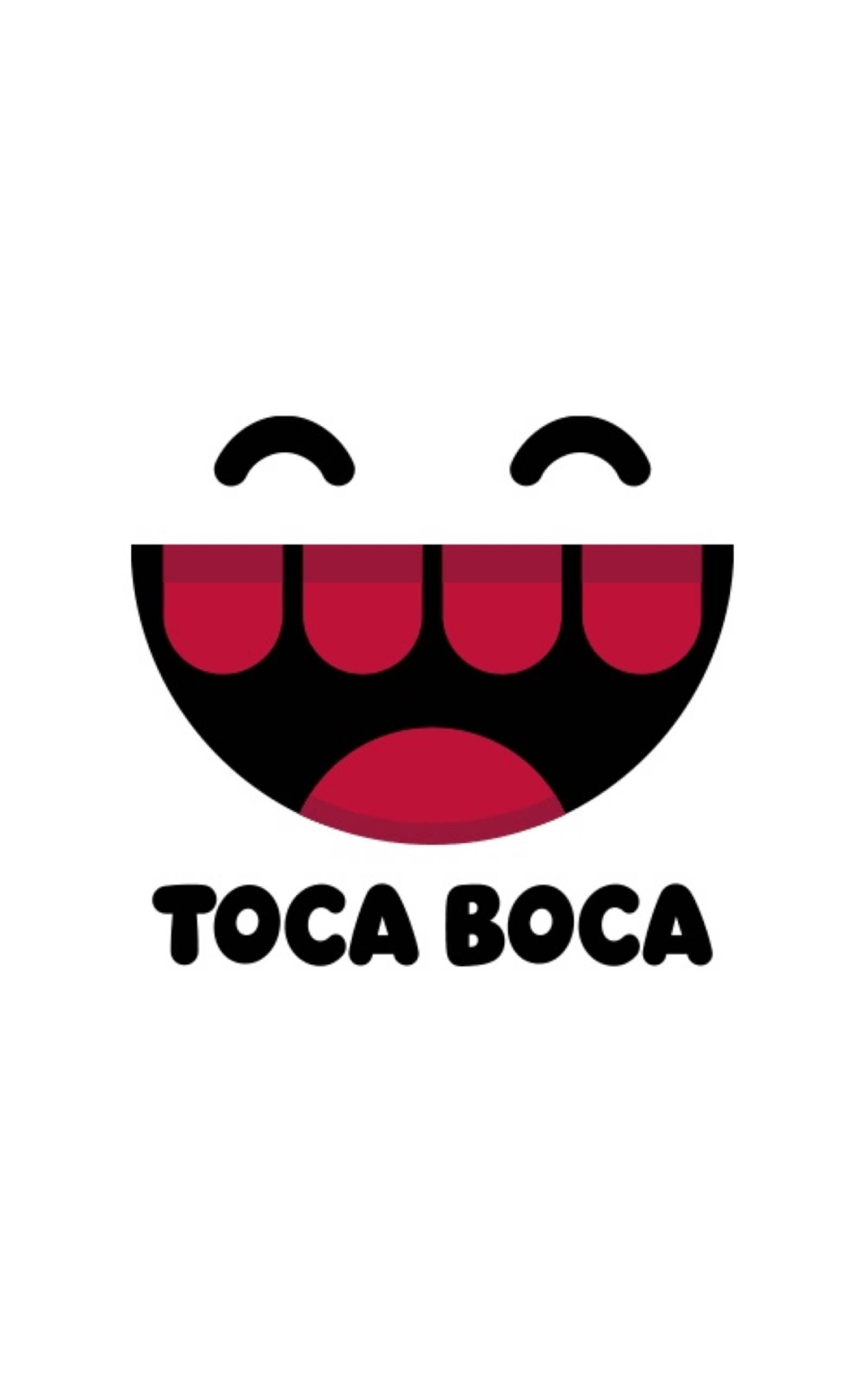 Toca Boca, minimalist cartoon face, wide red smile, 2K Phone Wallpaper