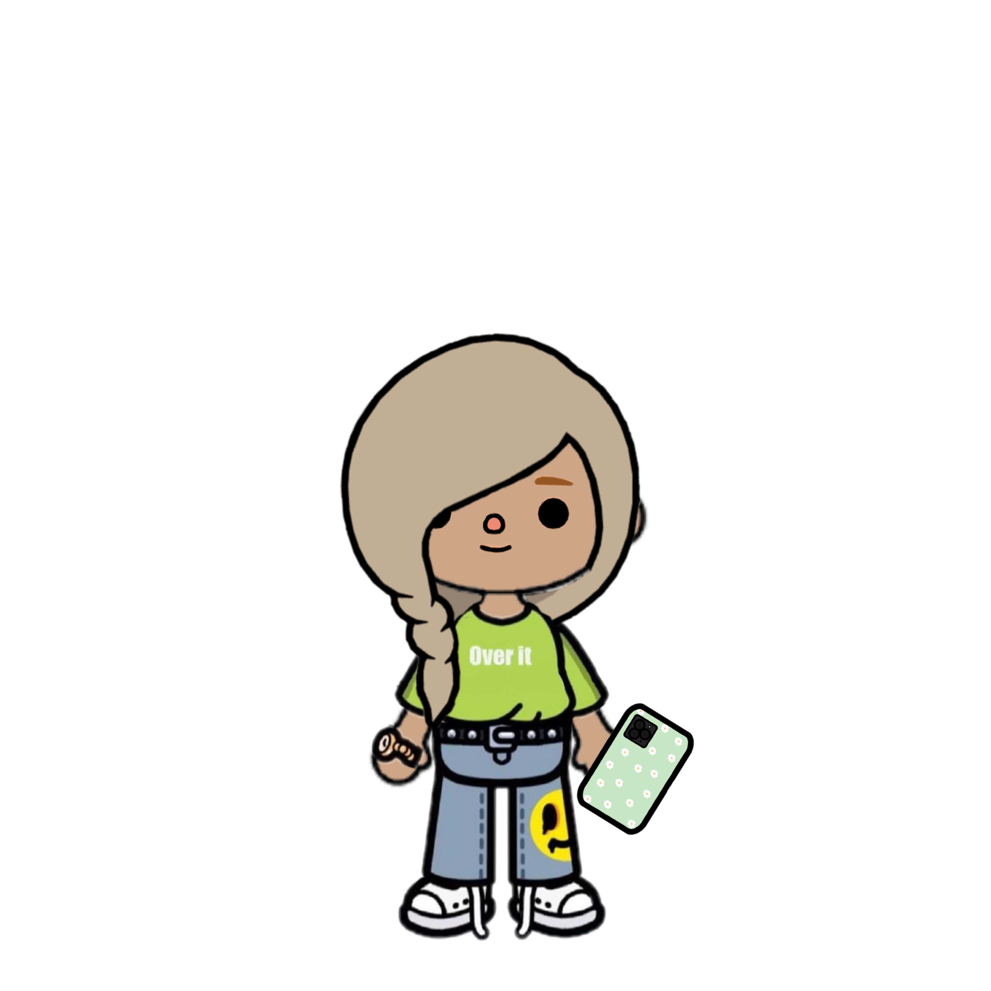 Toca Boca Character, green shirt, blonde braid, 2K Desktop Wallpaper