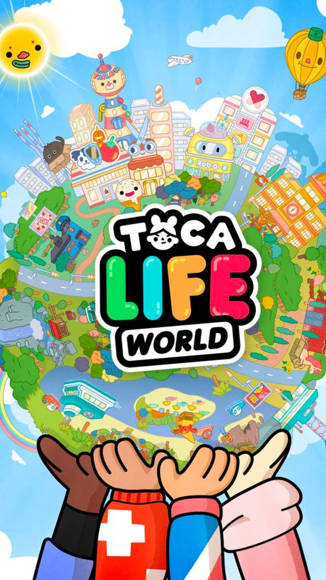 Toca Boca, colorful cartoon globe, whimsical buildings, Full HD Phone Wallpaper