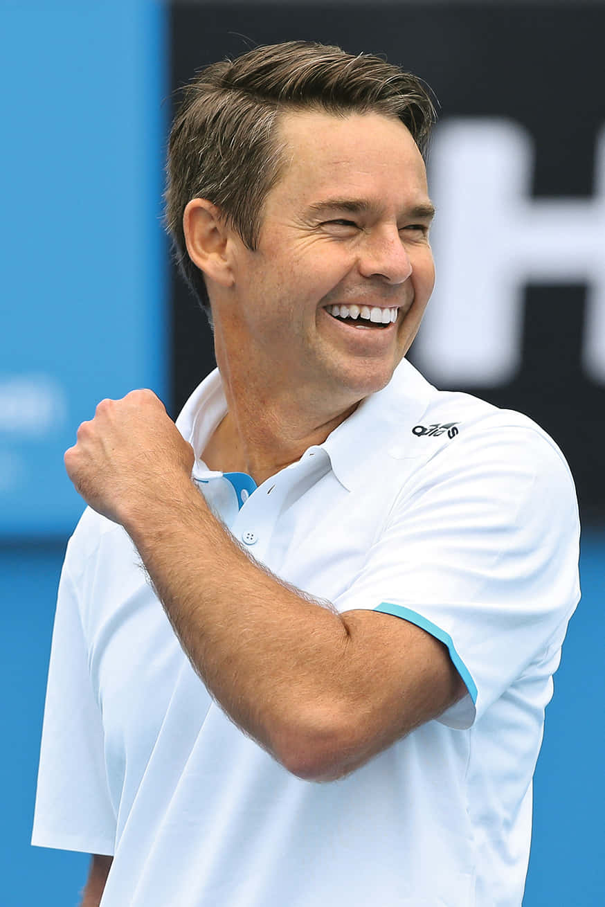 Todd Woodbridge, white polo shirt, blue court, HD Phone Wallpaper