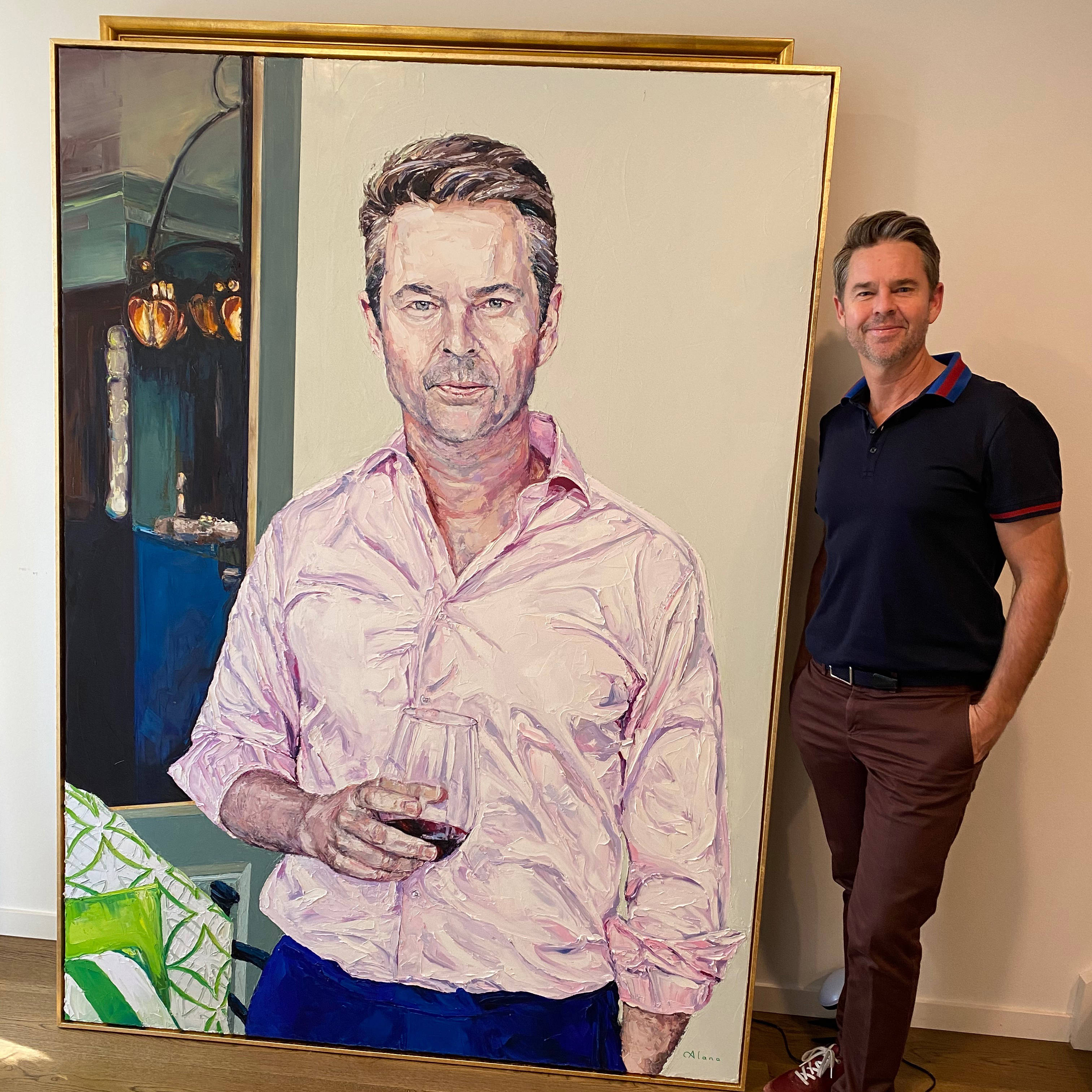 Todd Woodbridge, oil painting, pink shirt, 2K Desktop Wallpaper