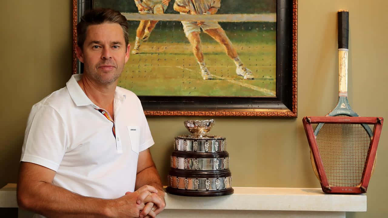 Todd Woodbridge, tennis trophy, vintage racket, HD Desktop Wallpaper