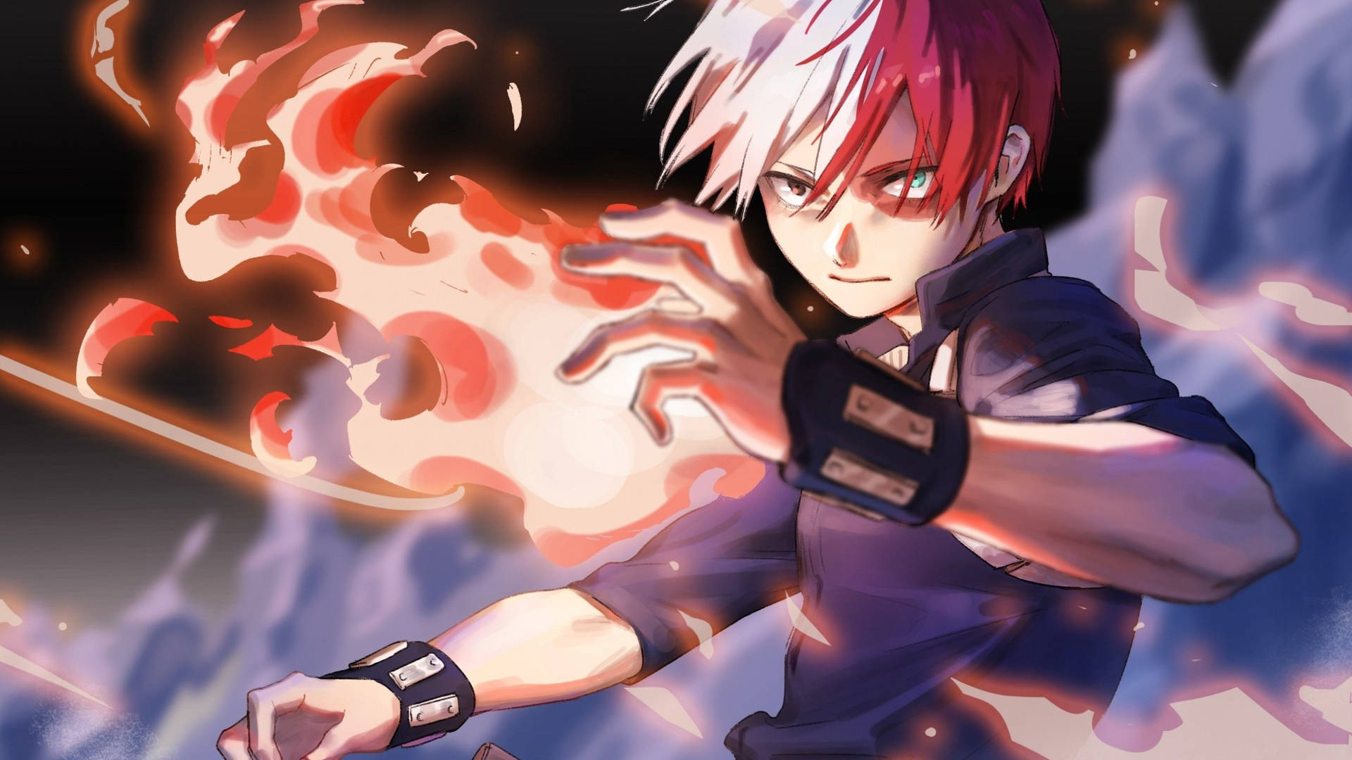 Todoroki Aesthetic, white and red hair, fiery energy, Full HD Desktop Wallpaper