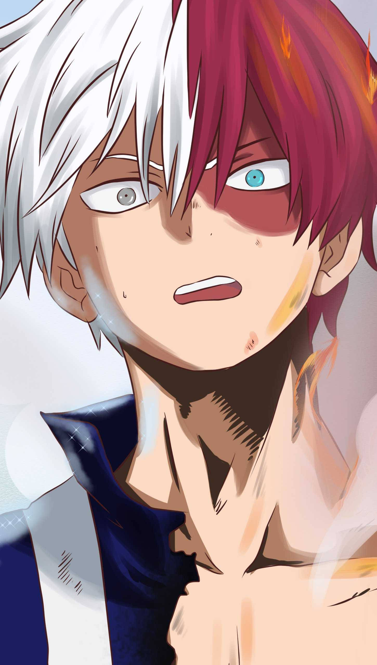 Todoroki Aesthetic, half white half red hair, mismatched eyes, Full HD Phone Wallpaper