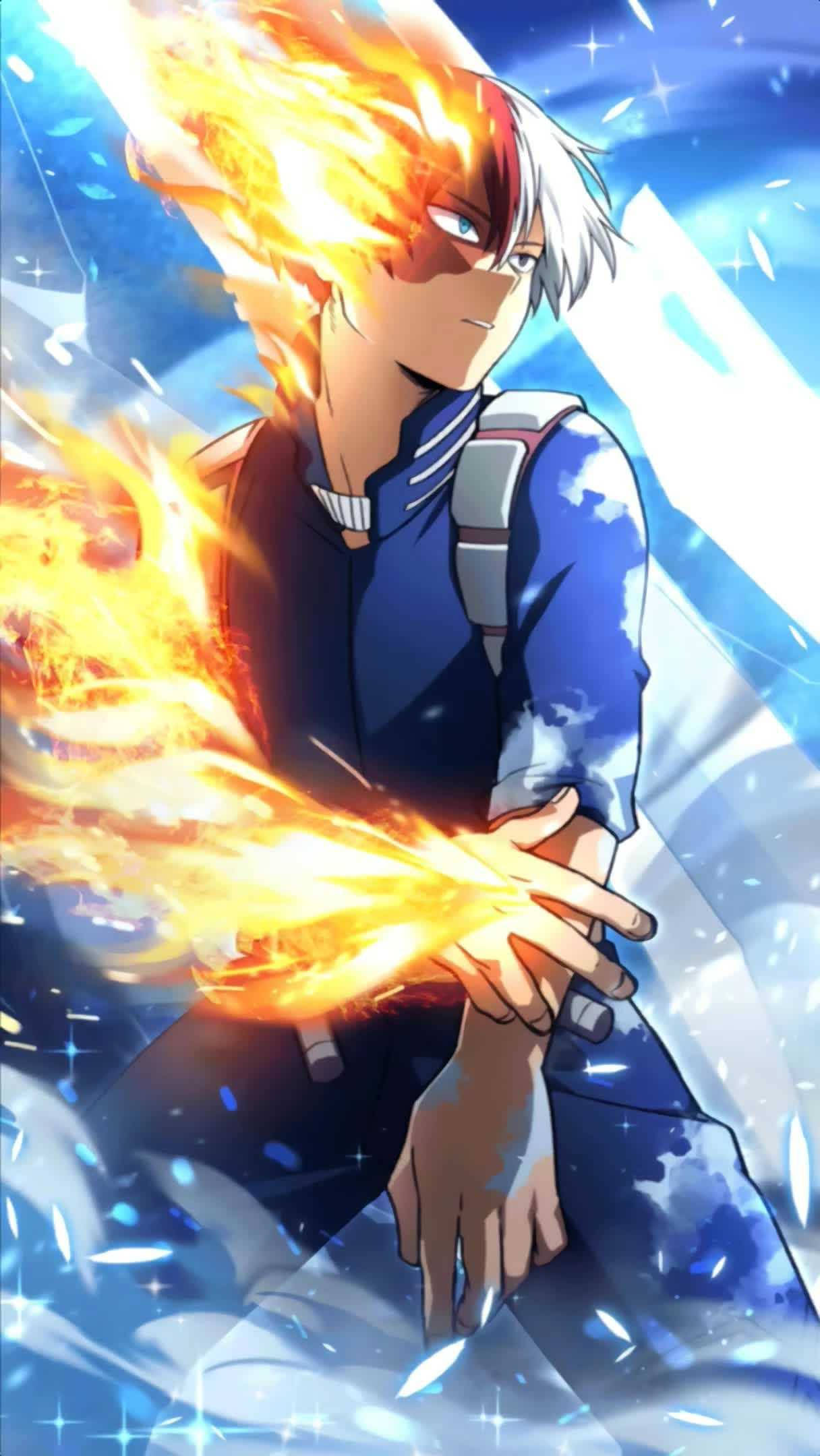 Todoroki Aesthetic, half-red half-white hair, fiery energy, Full HD Phone Wallpaper