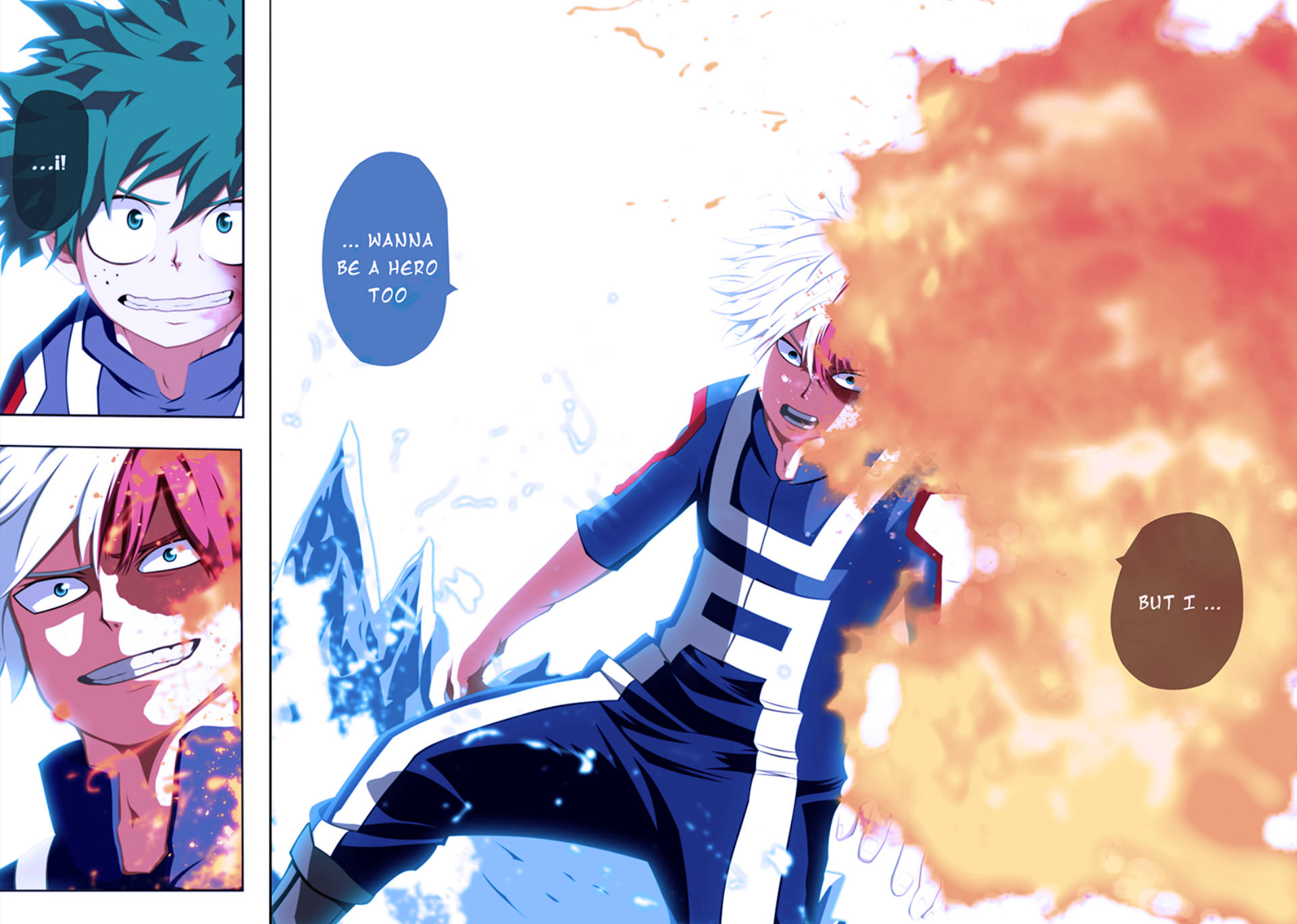 Todoroki Aesthetic, manga still cut, fiery energy effects, Full HD Desktop Wallpaper