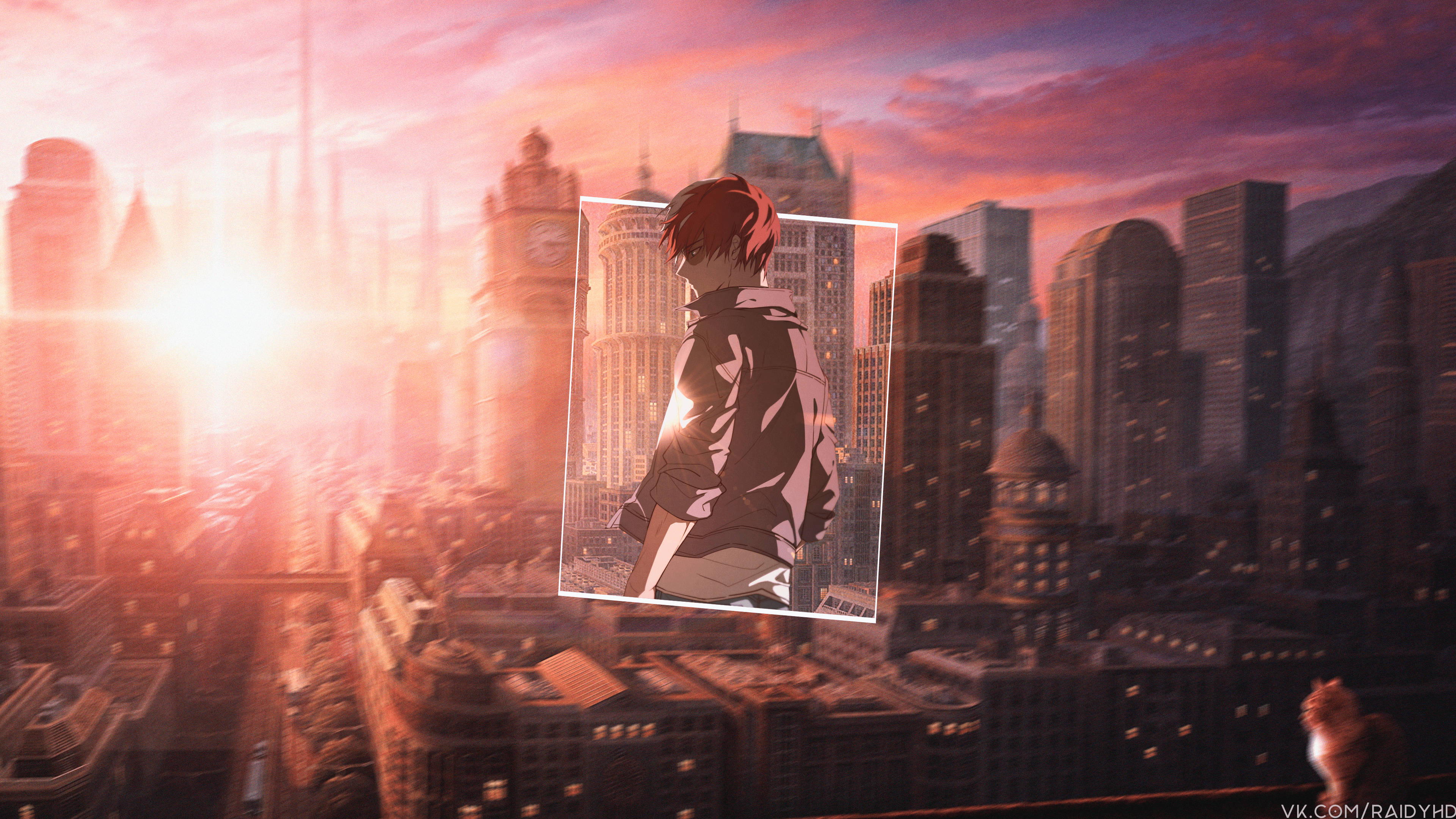 Todoroki Aesthetic, sunset silhouette, red-haired anime character, 4K Desktop Wallpaper