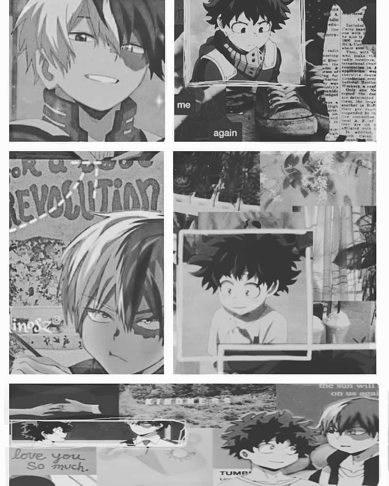 Todoroki Black, black and white collage, anime characters, SD Phone Wallpaper