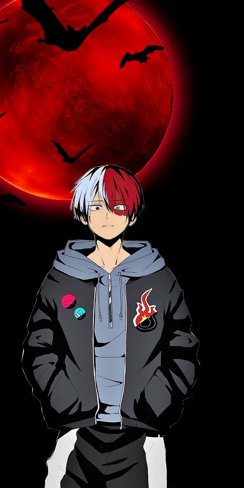 Todoroki Black, red moon, half red half white hair, HD Phone Wallpaper