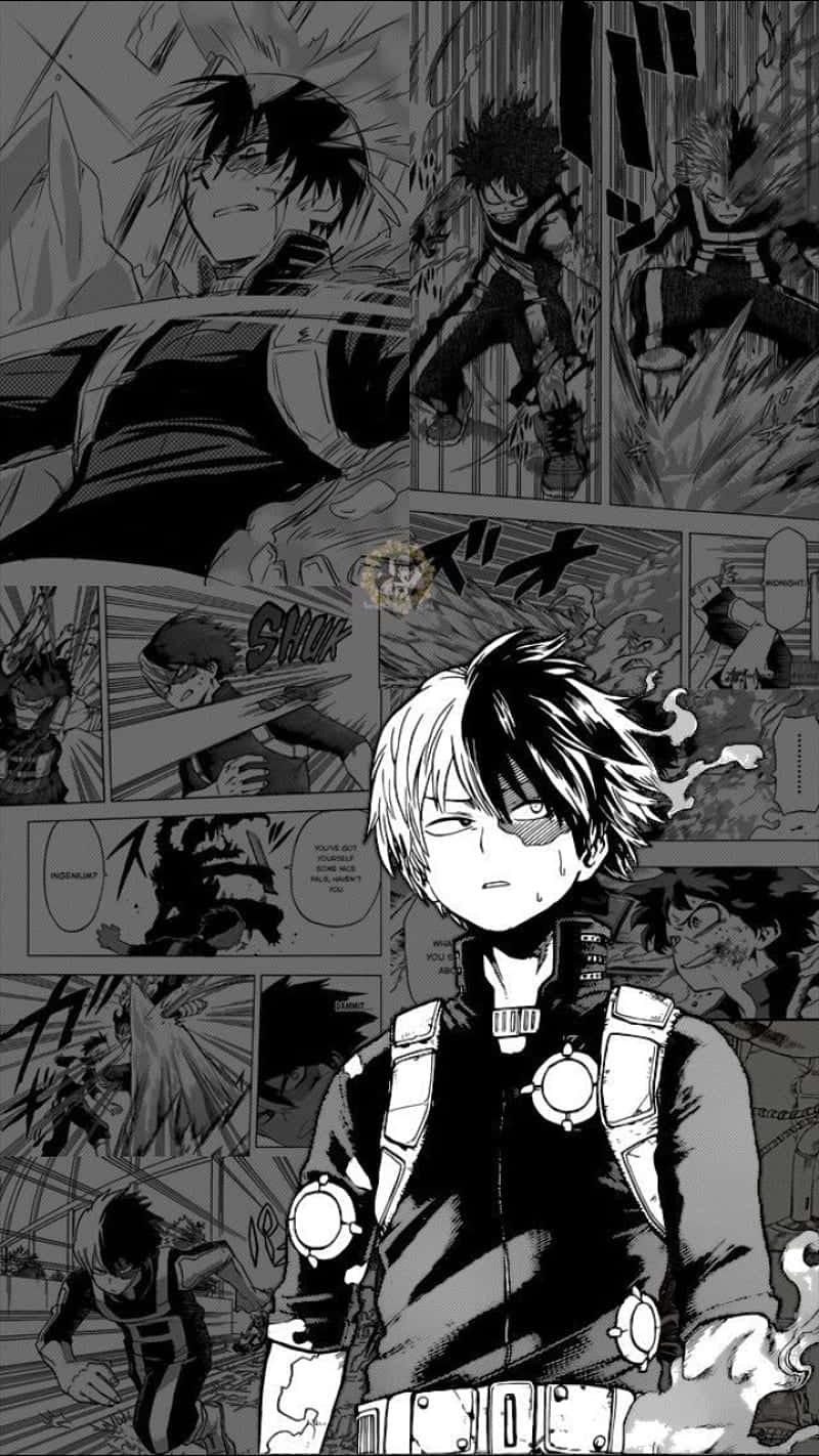 Todoroki Black, black and white manga panel collage, determined young hero, HD Phone Wallpaper