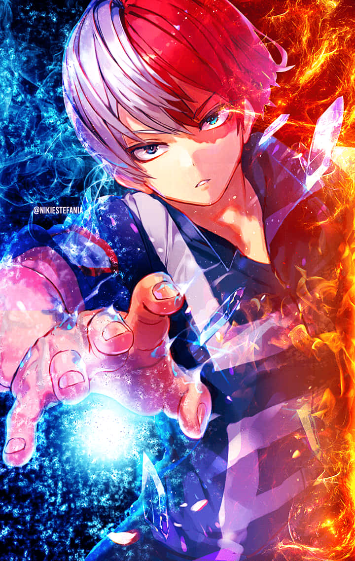 Todoroki Black, red and silver hair, cosmic blue energy, SD Phone Wallpaper