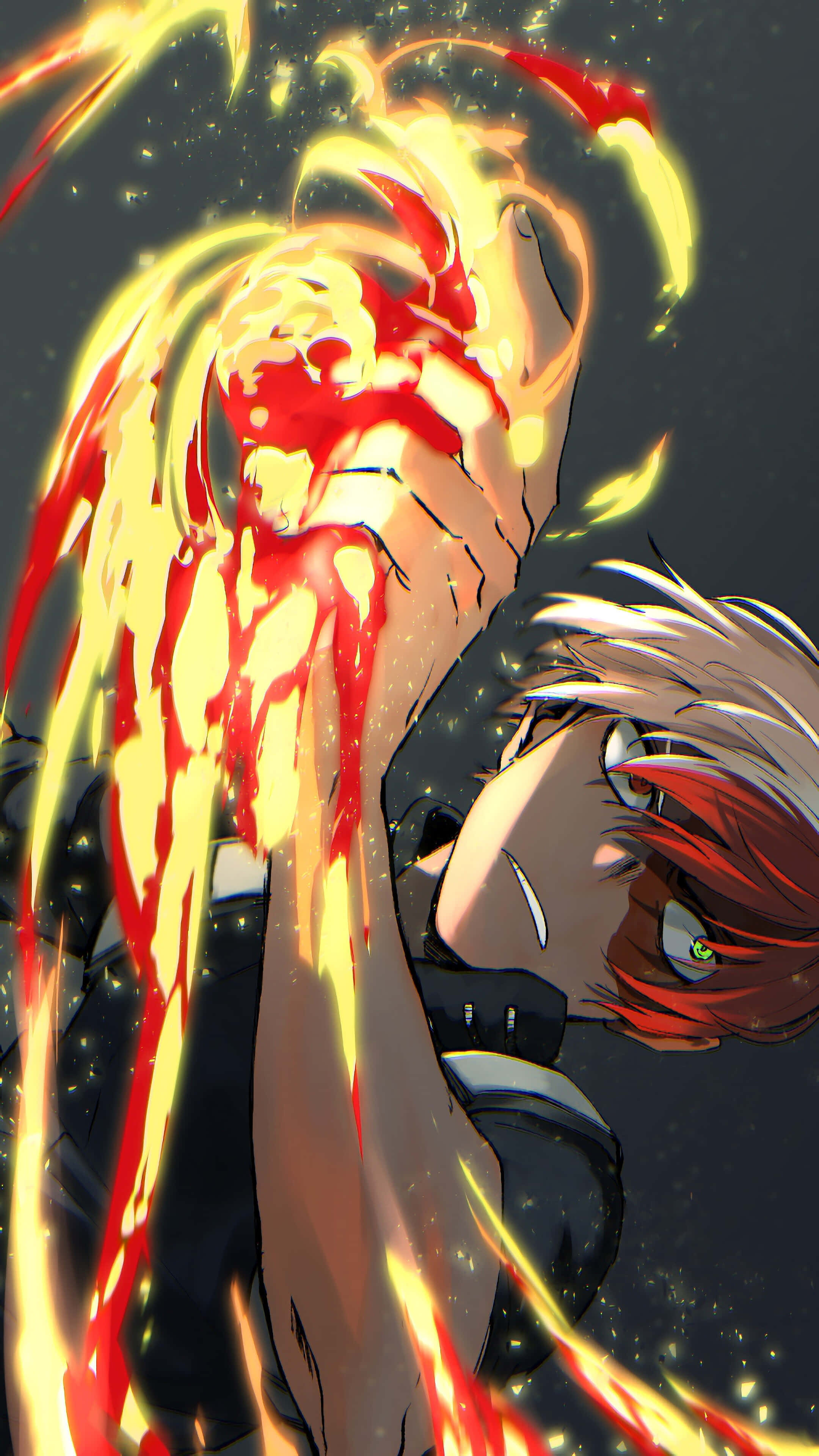 Todoroki Black, red hair, fiery energy, 4K Phone Wallpaper