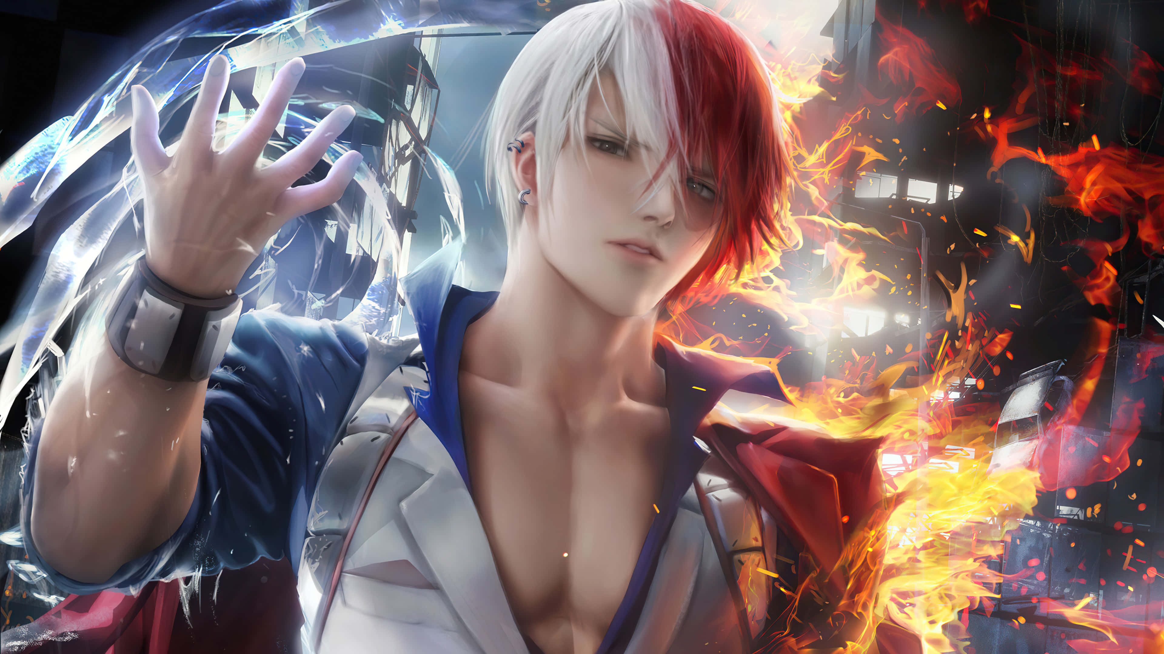 Todoroki Black, red hair, white hair, 4K Desktop Wallpaper