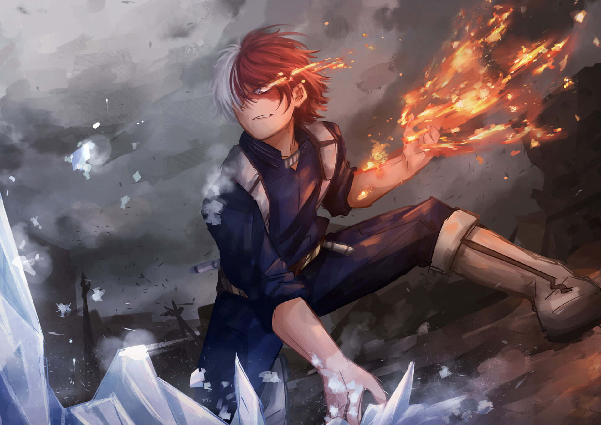 Todoroki Black, red hair, white hair, Full HD Desktop Wallpaper