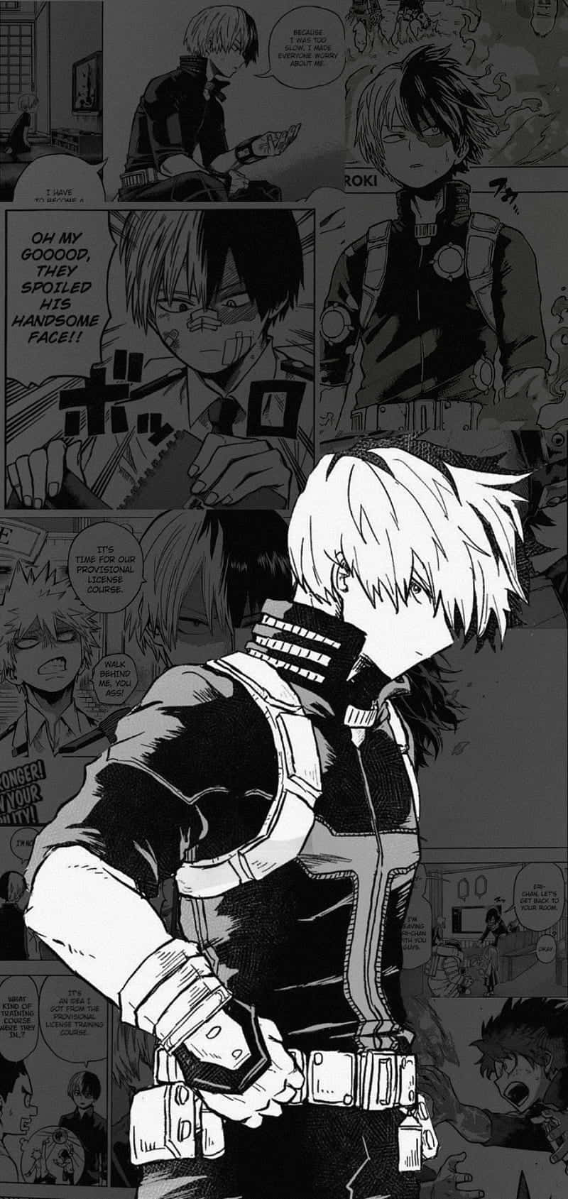 Todoroki Black, black and white manga panel collage, white-haired character, HD Phone Wallpaper