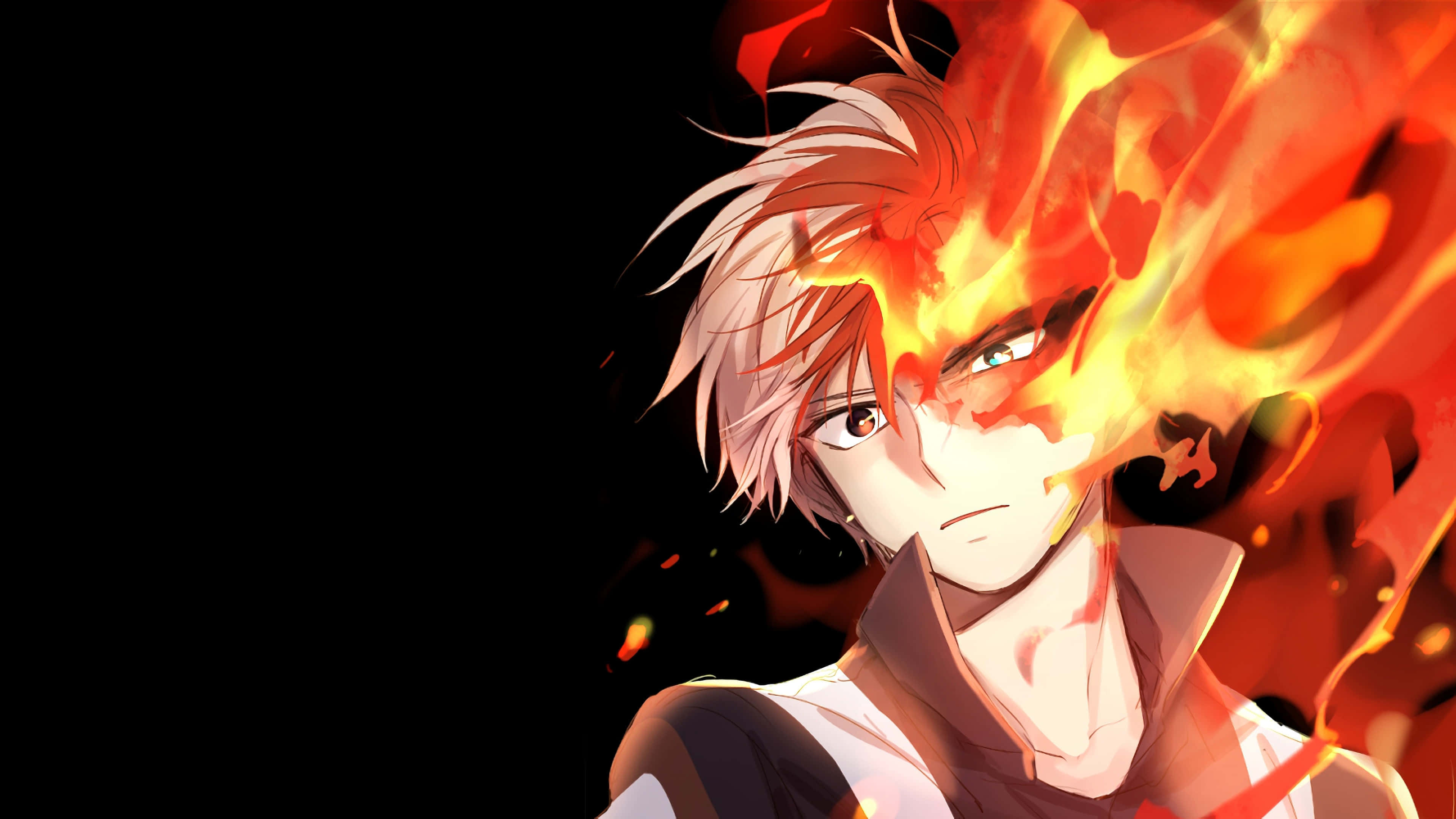 Todoroki Black, volcanic mountain in Japan, fiery-haired anime character, 4K Desktop Wallpaper