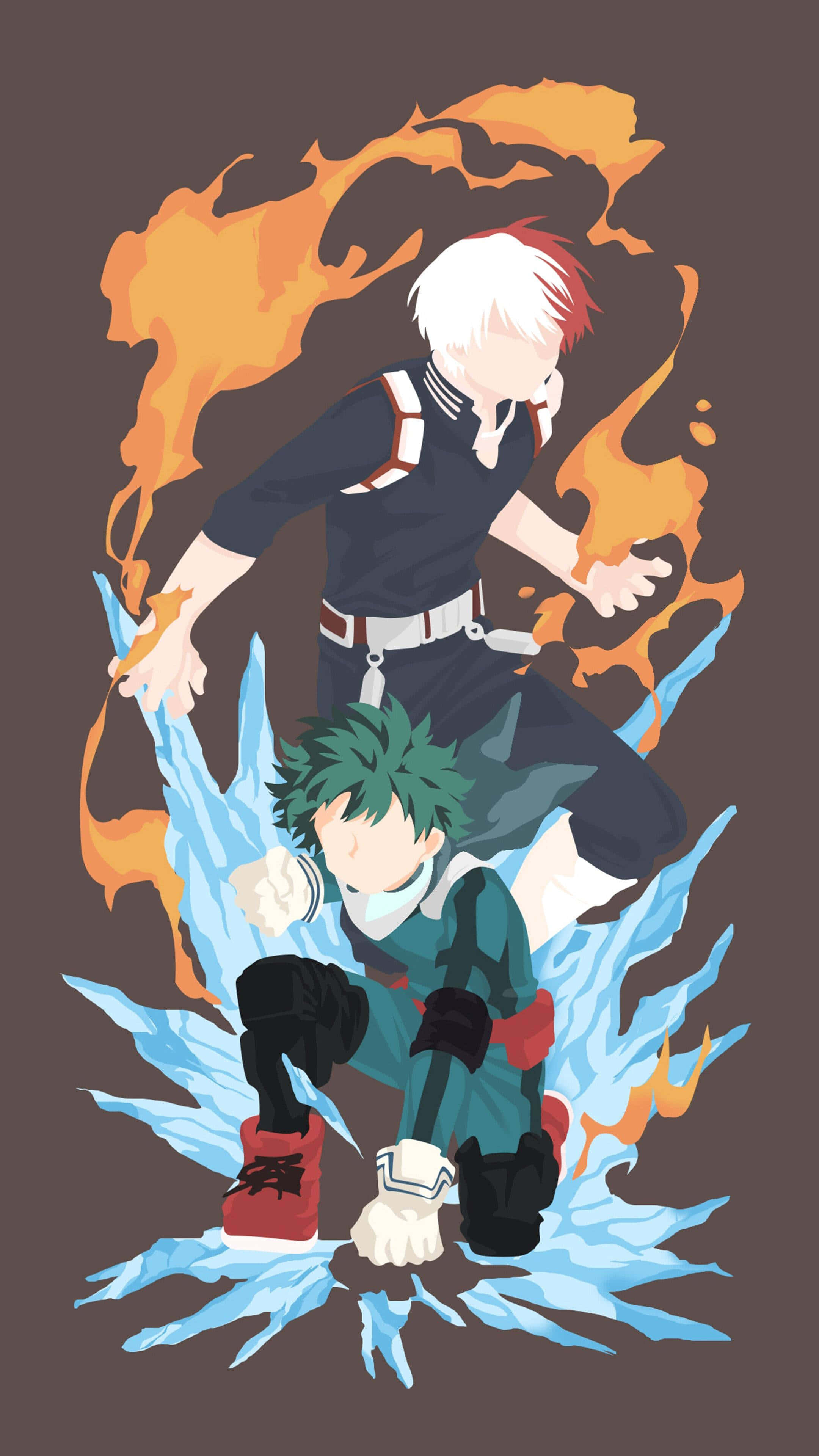 Todoroki Black, fire and ice energy, dark brown background, 4K Phone Wallpaper