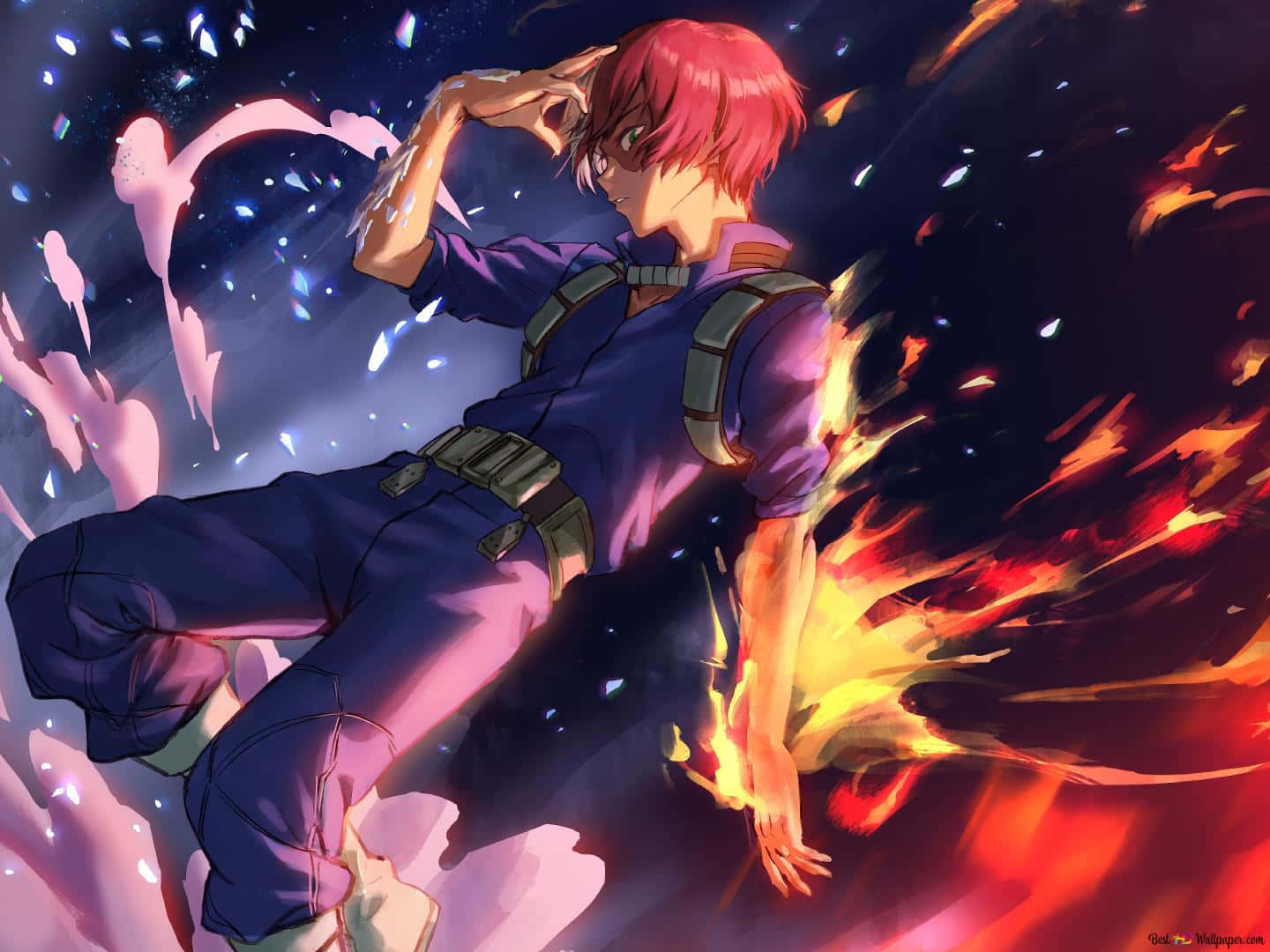 Todoroki Black, red-haired anime boy, purple uniform, HD Desktop Wallpaper