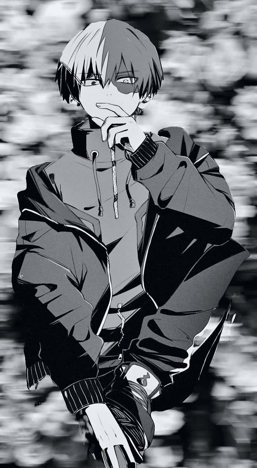 Todoroki Black, monochrome, anime boy, HD Phone Wallpaper