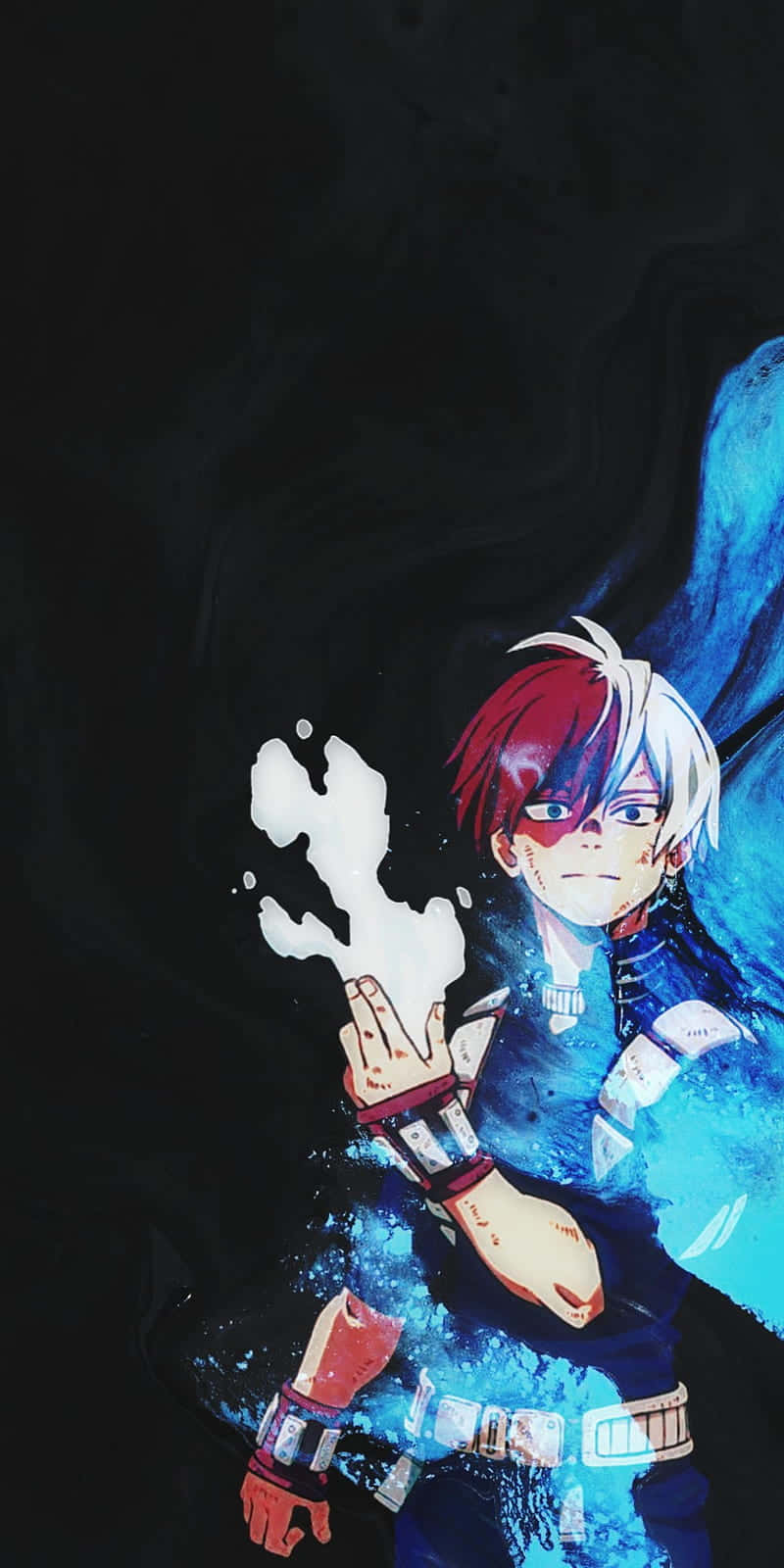 Todoroki Black, red and white hair, glowing blue energy, HD Phone Wallpaper