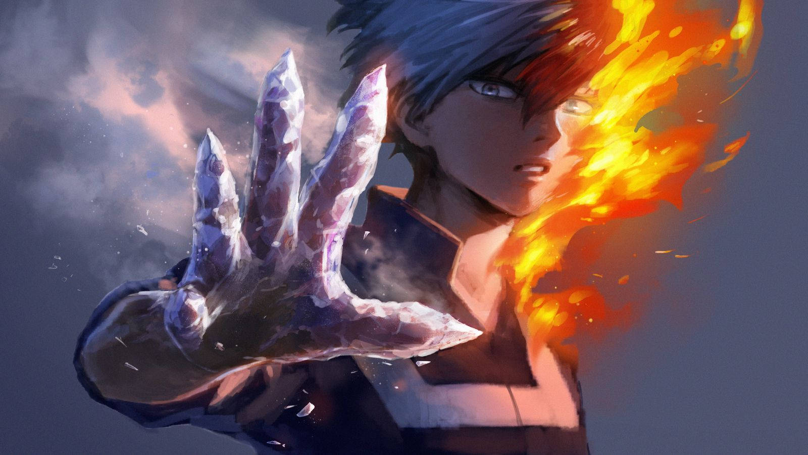 Todoroki, half-blue half-red hair, ice and fire, HD Desktop Wallpaper