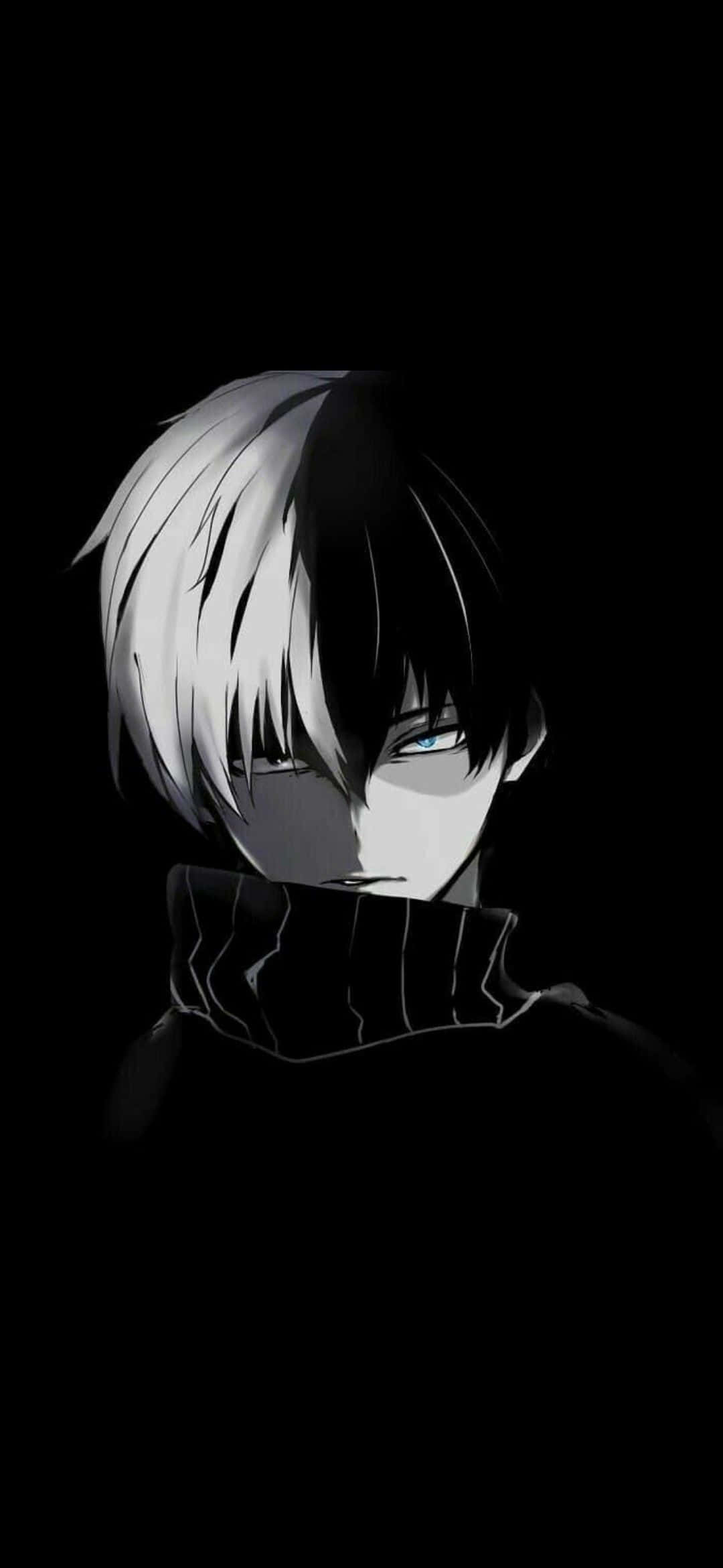 Todoroki, half-black half-white hair, glowing blue eyes, Full HD Phone Wallpaper