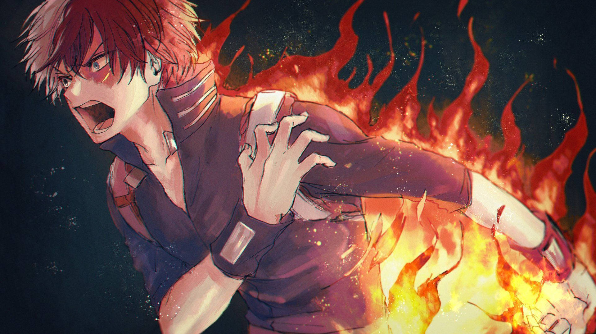 Todoroki, fiery-haired anime boy, flames, Full HD Desktop Wallpaper