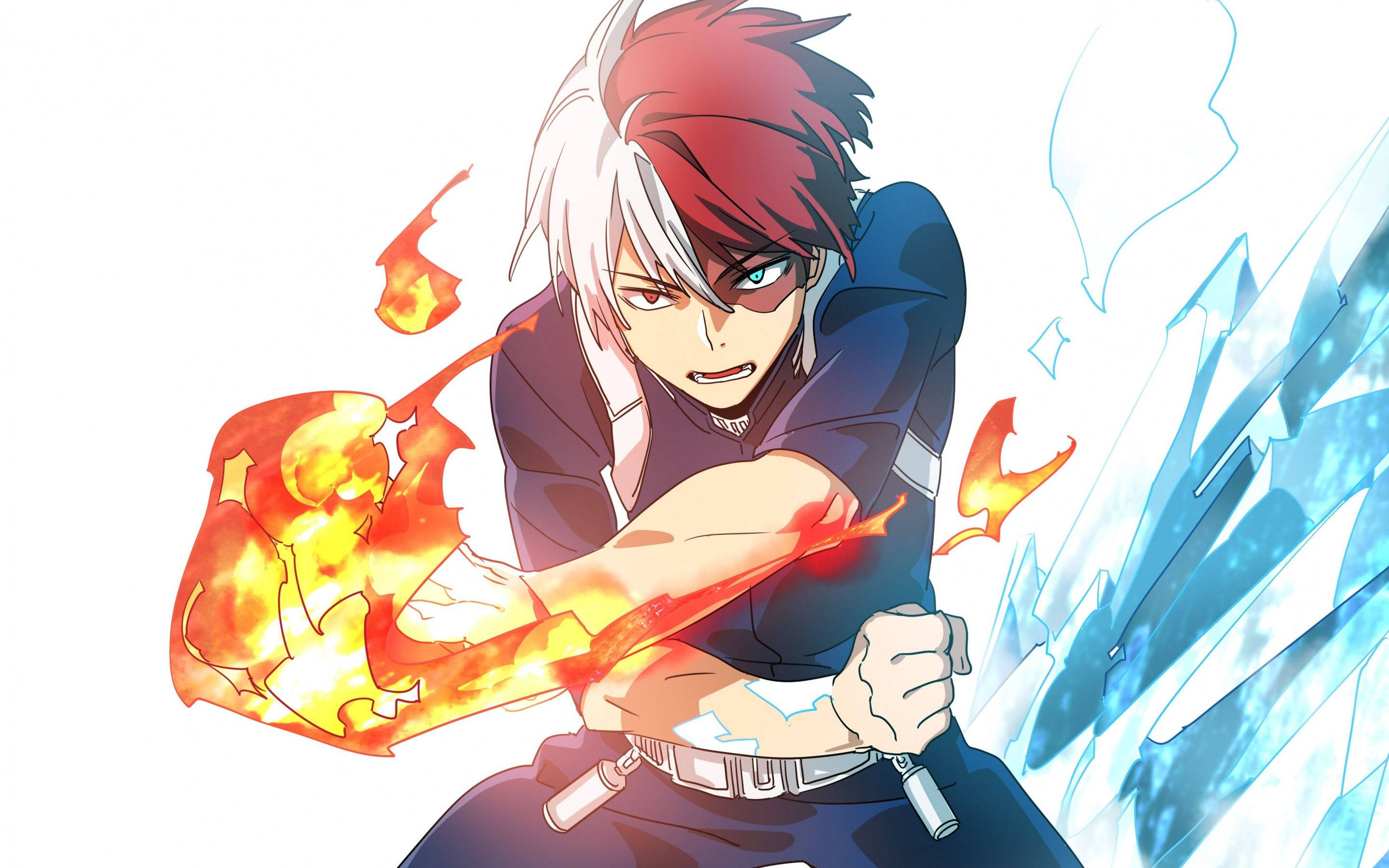 Todoroki, red and white hair, fiery and icy powers, 2K Desktop Wallpaper