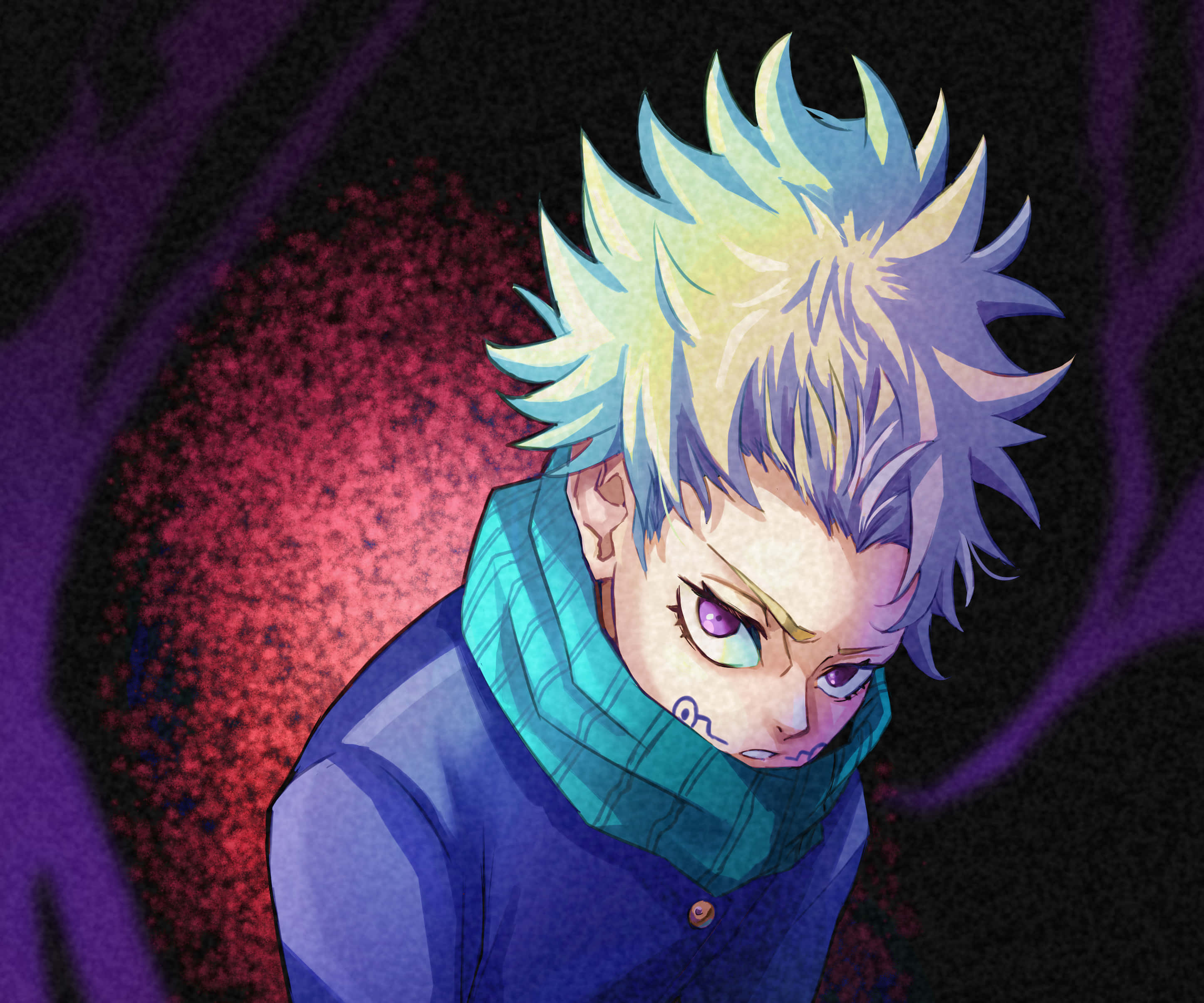 Toge Inumaki, spiky-haired anime boy, purple eyes, 2K Desktop Wallpaper