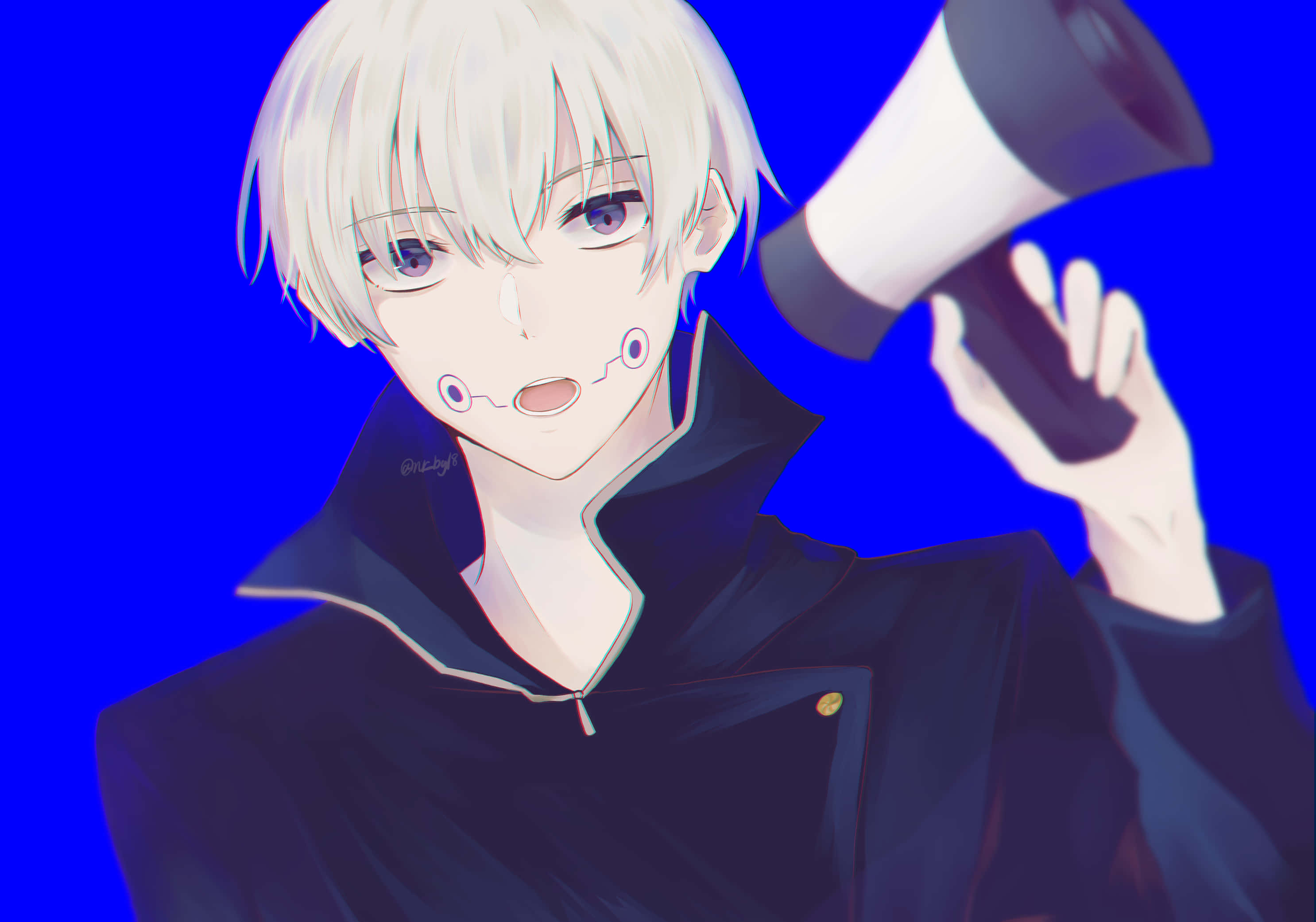 Toge Inumaki, white-haired anime boy, dark jacket, 2K Desktop Wallpaper