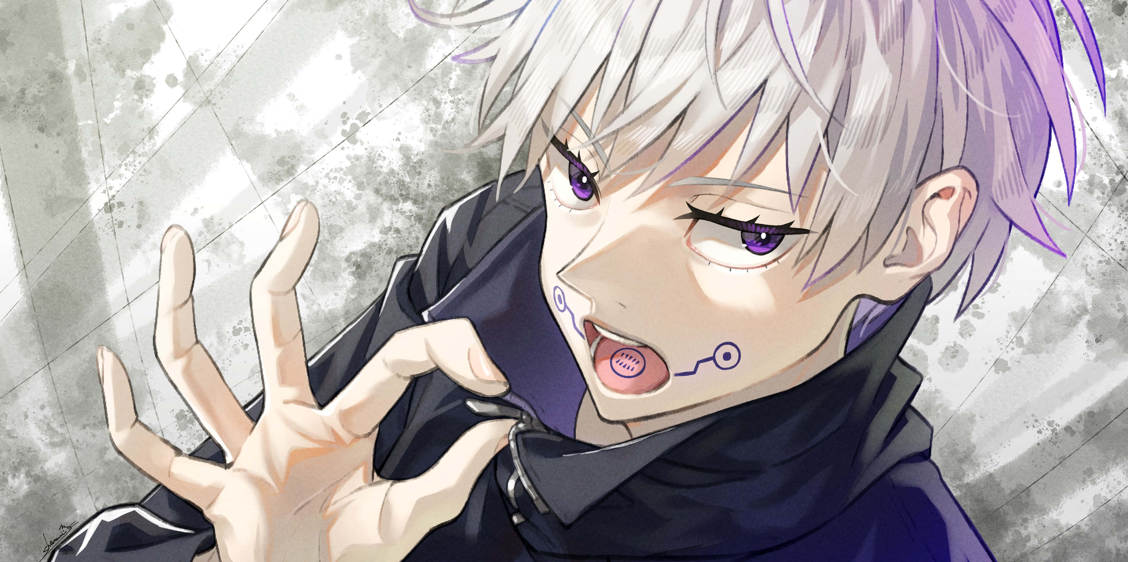 Toge Inumaki, silver hair, purple eyes, 2K Desktop Wallpaper