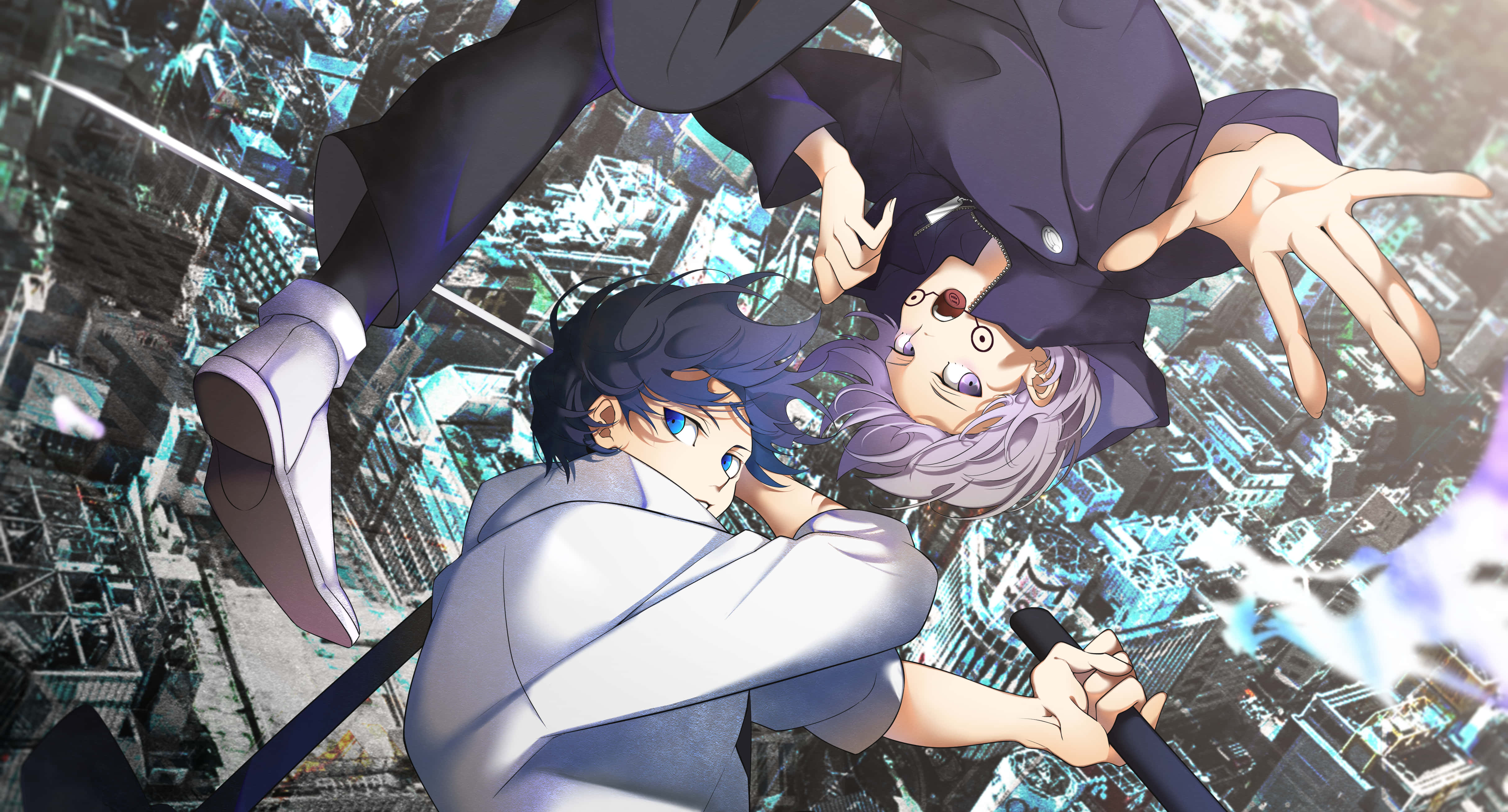 Toge Inumaki, futuristic cityscape, anime characters, 4K Desktop Wallpaper