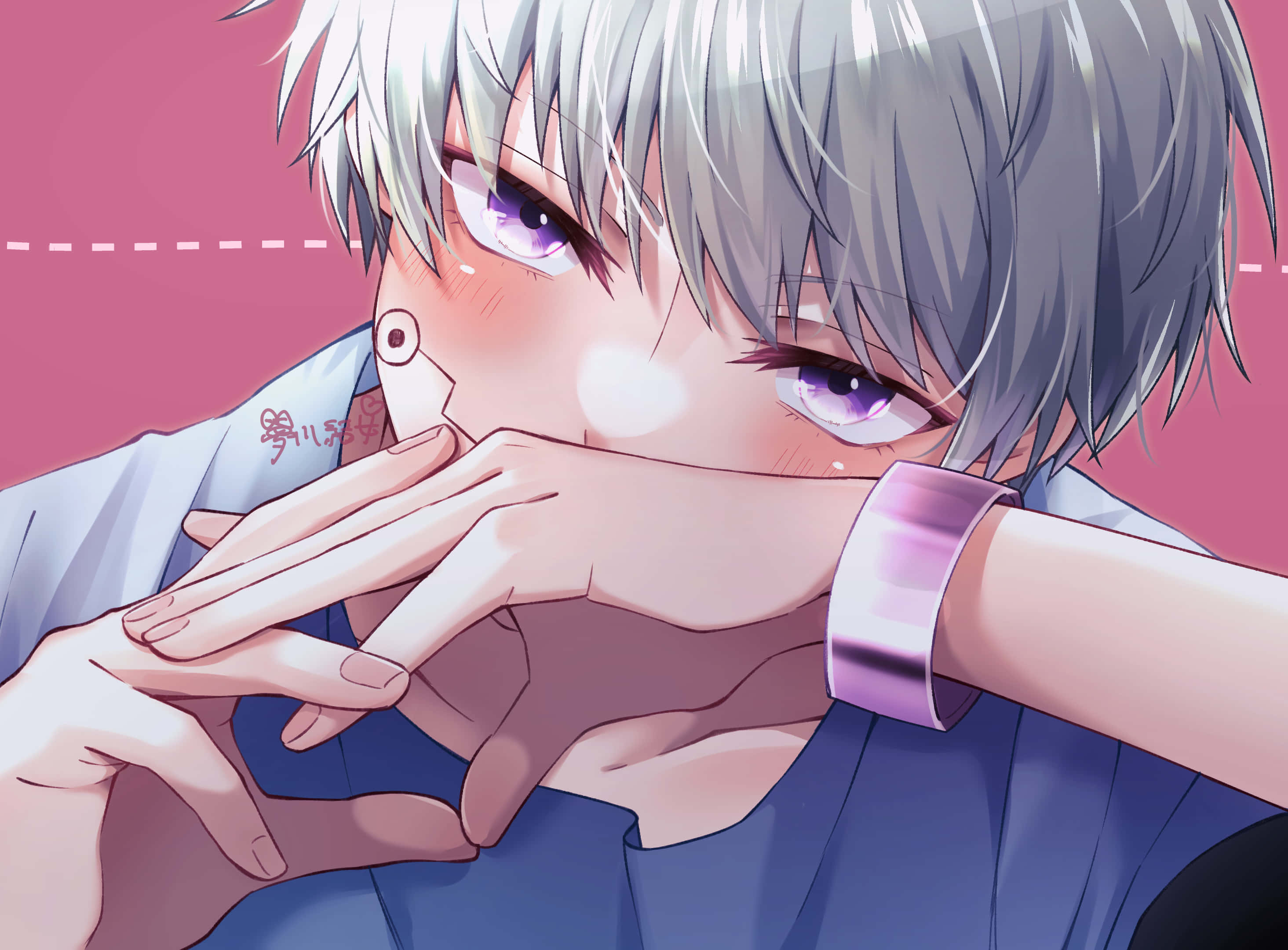 Toge Inumaki, silver hair, purple eyes, 2K Desktop Wallpaper