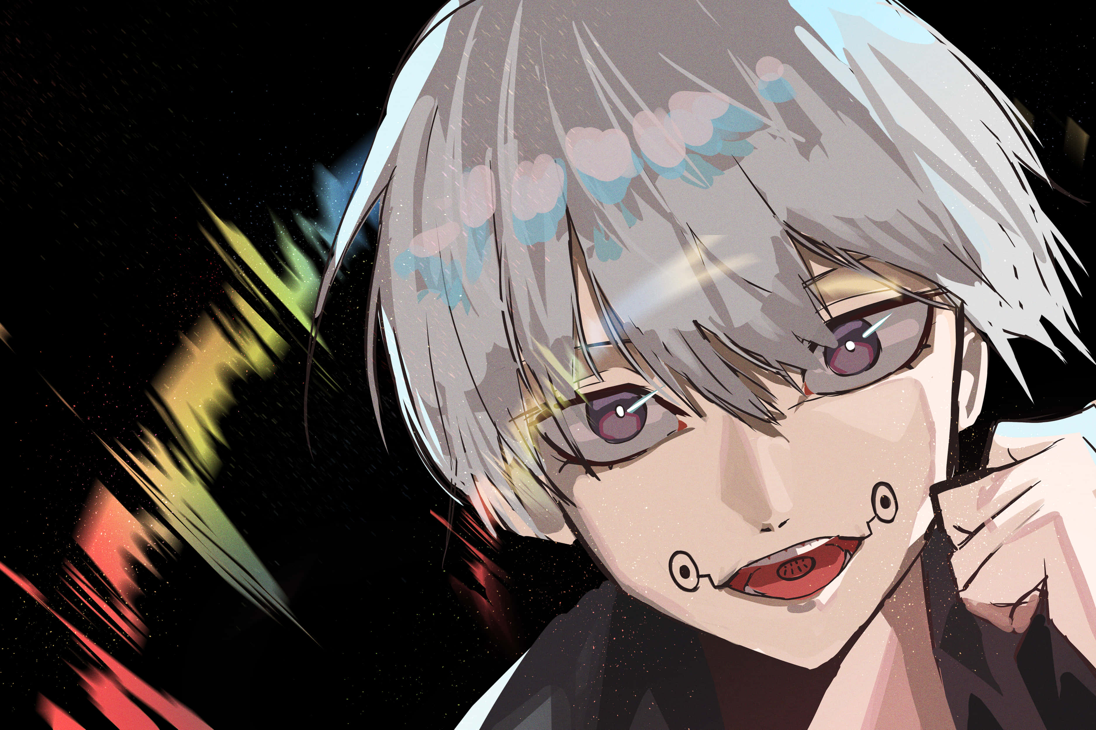 Toge Inumaki, silver hair, purple eyes, 2K Desktop Wallpaper
